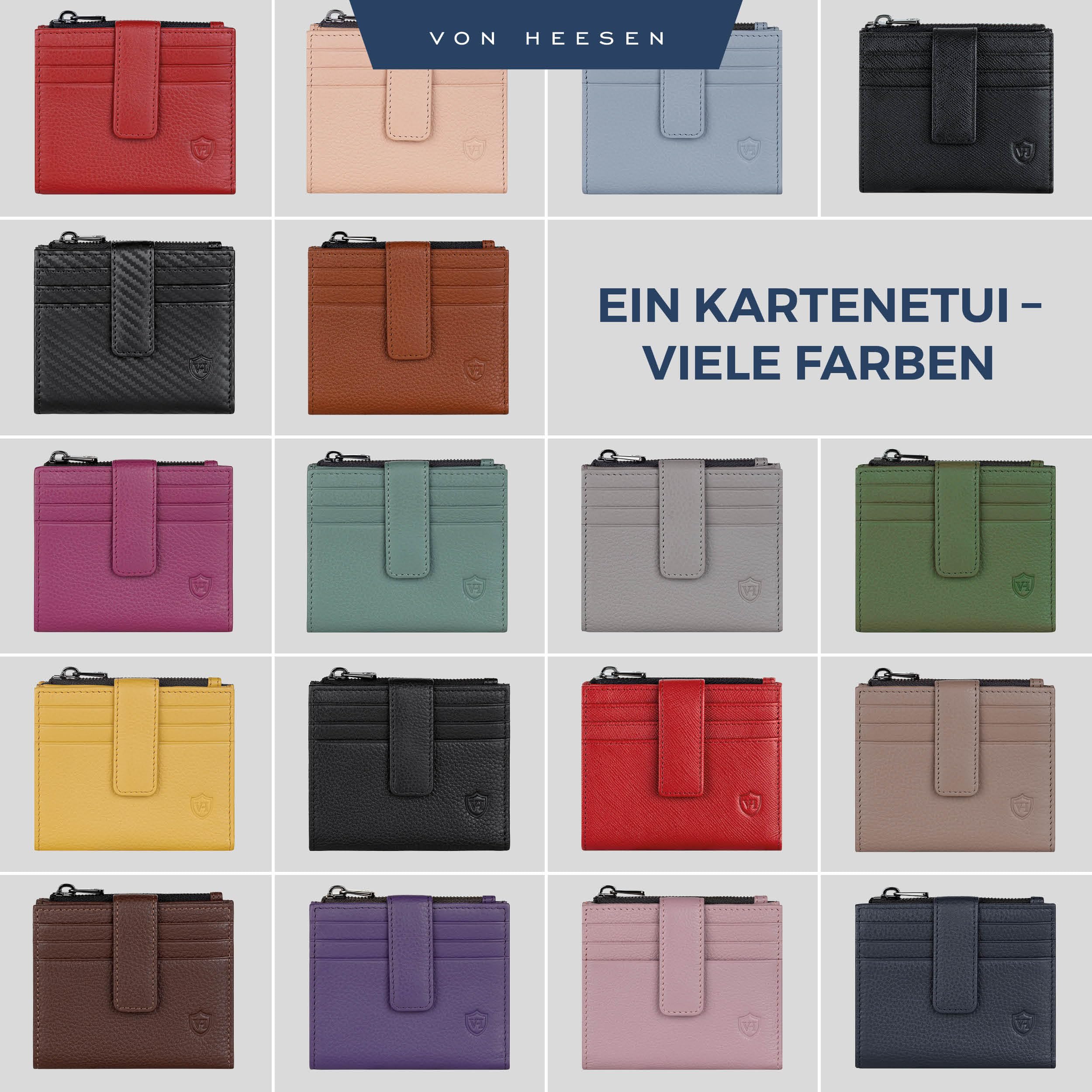 VON HEESEN Leder Kartenetui Geldbörse mit RFID-Schutz - Portemonnaie für Herren & Damen aus echtem Leder - Kartenhalter mit Münzfach - Geldbeutel für Männer und Frauen in Schwarz