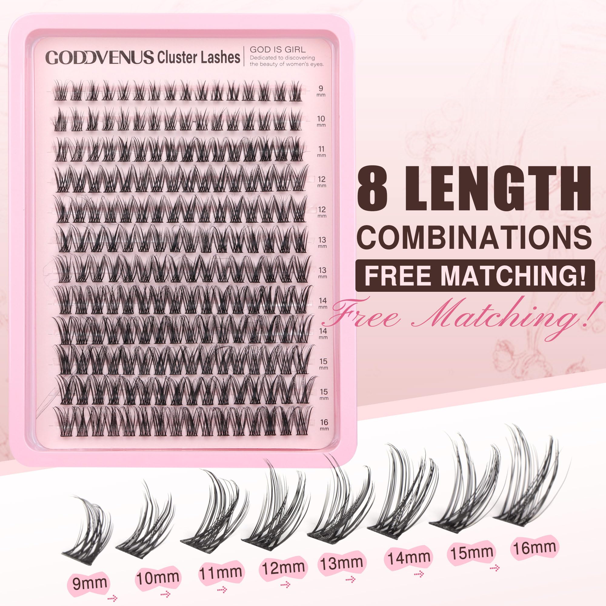 Goddvenus Individual Eyelashes Fluffy Cluster Lashes Like Lash Extension in Salon Natural DIY Eyelash Clusters for 5-7 days 9-16mm D Curl Russian Eyelash Individuals(192pcs D Curl) - Image 3