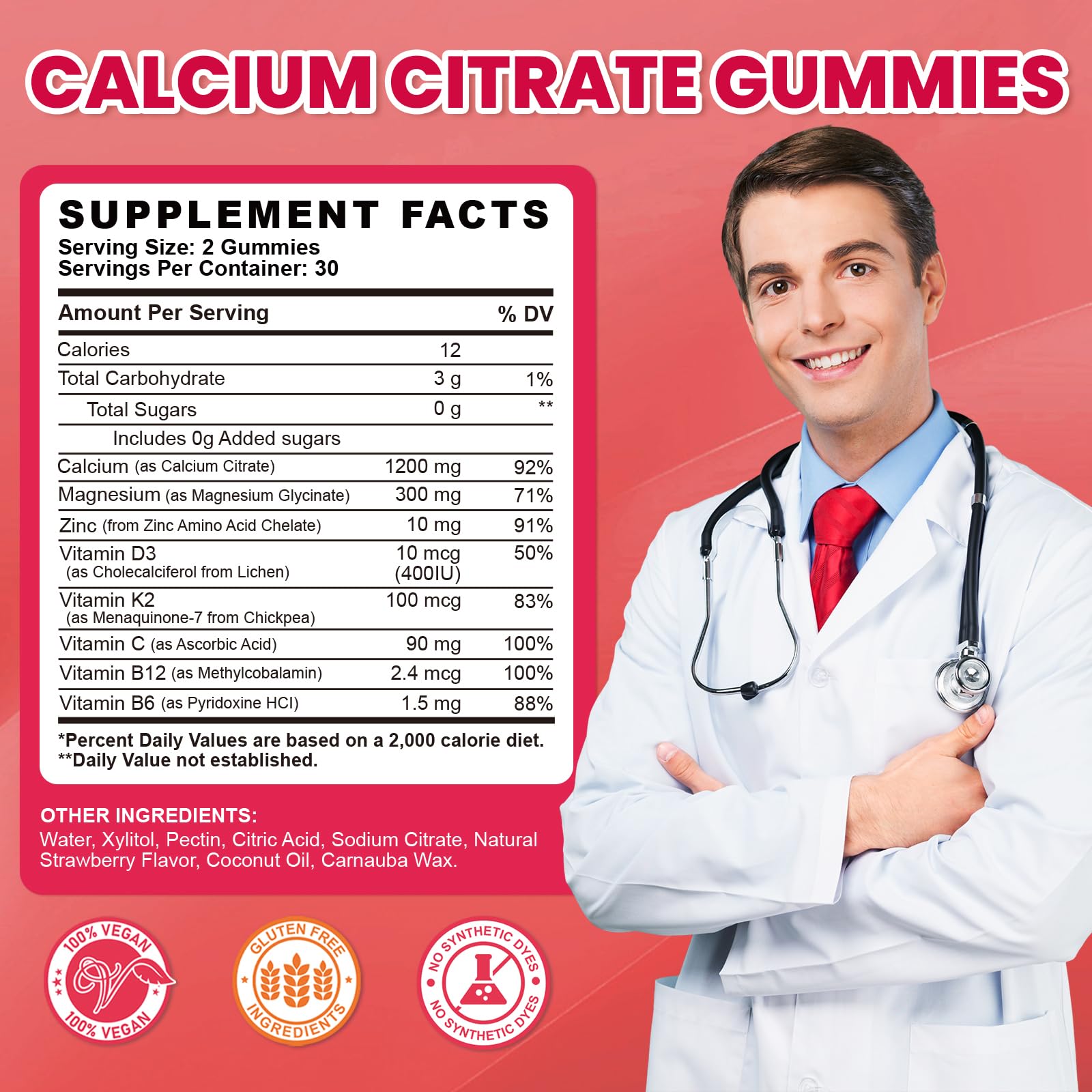 Calcium Citrate Gummies - 1200mg Calcium Gummies Supplements for Women & Men with Vitamin D3, K2, Magnesium, Zinc High Absorption for Muscle & Immune Support, Strawberry Flavor, 120 Count — Amazon image 7