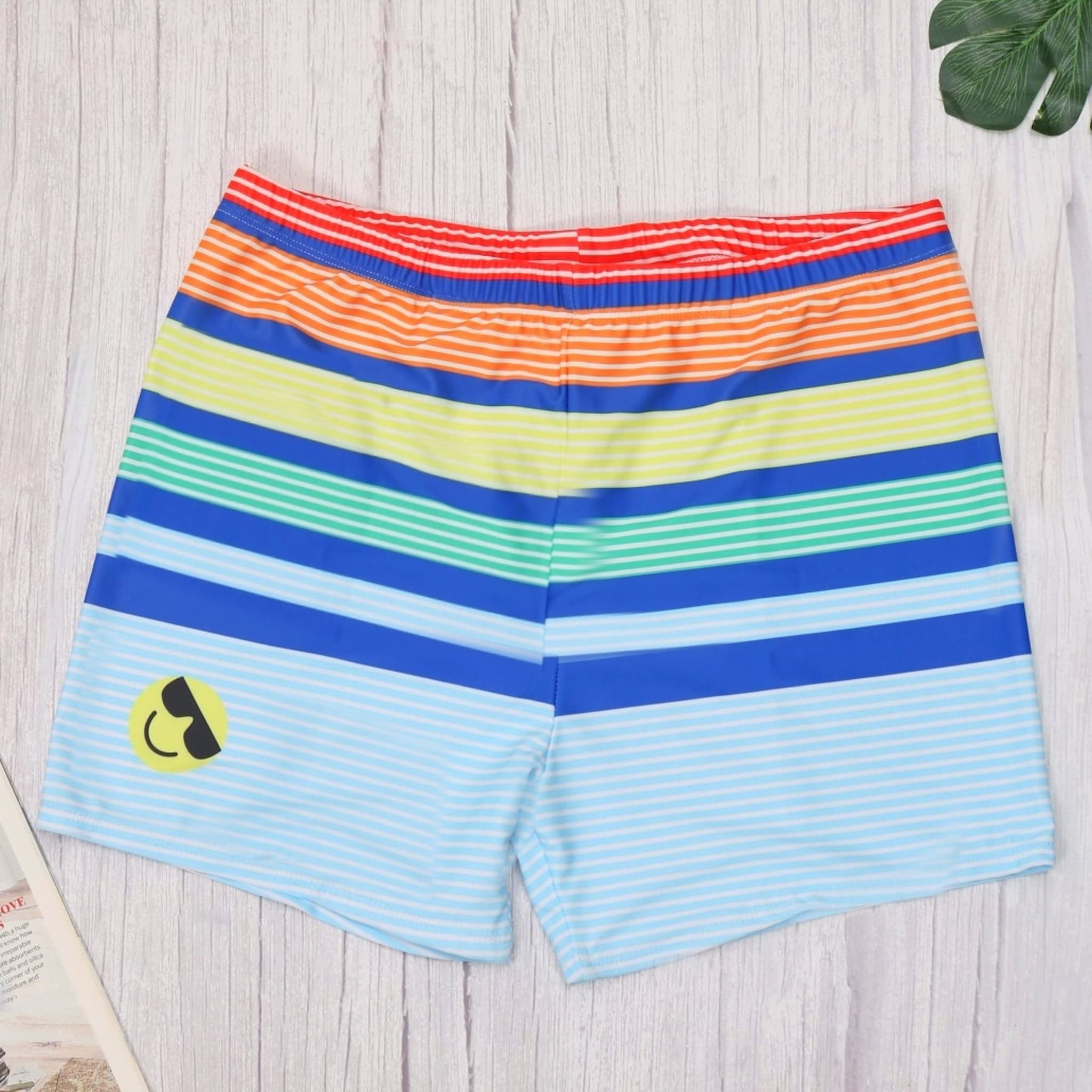 Yellow Bee Striped Trunks for Boys, 10-12 Years, Multi Multicolour 1