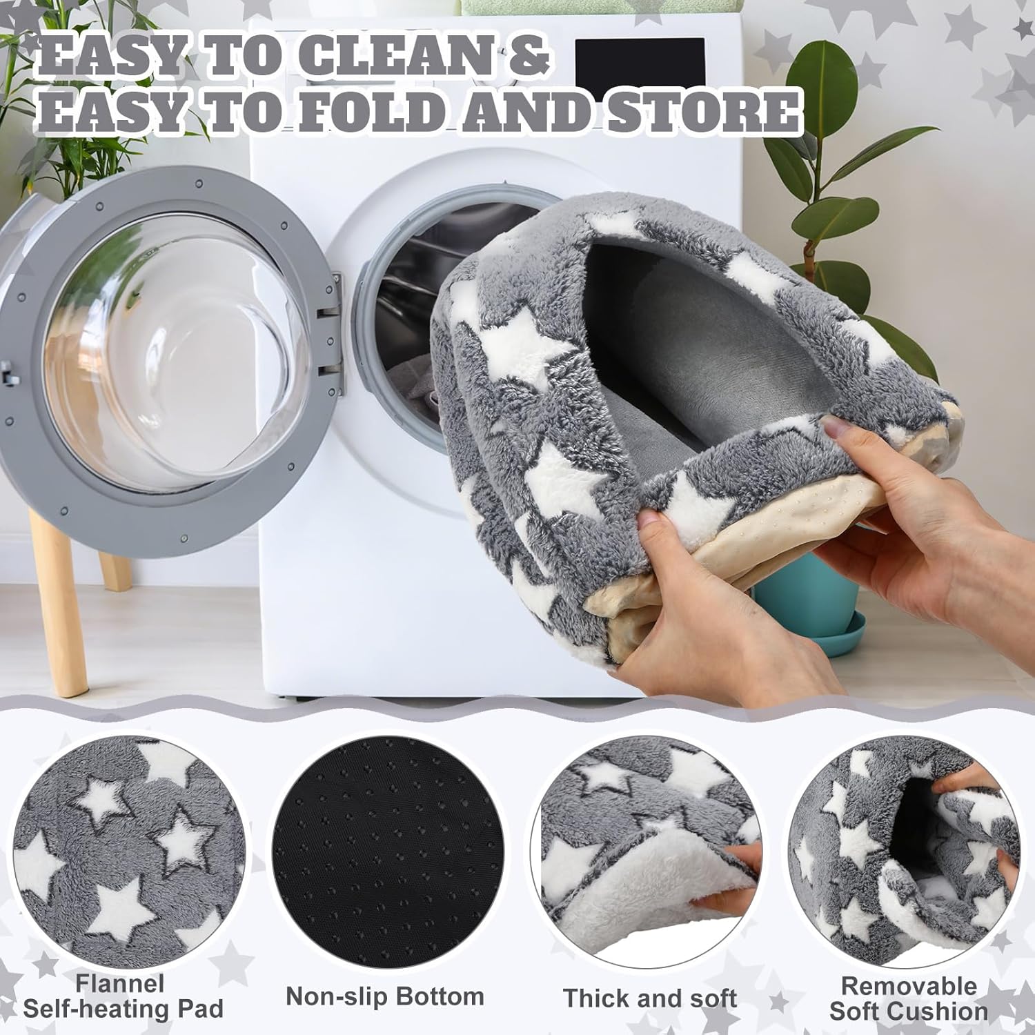 Cat Bed for Indoor, Self Warming Cozy Cat House Cave Bed Kitten Tent for Small Pets Hideout with Self Heating Mat Soft Removable Washable Cushion for Puppy Bunny Small and Medium Pet