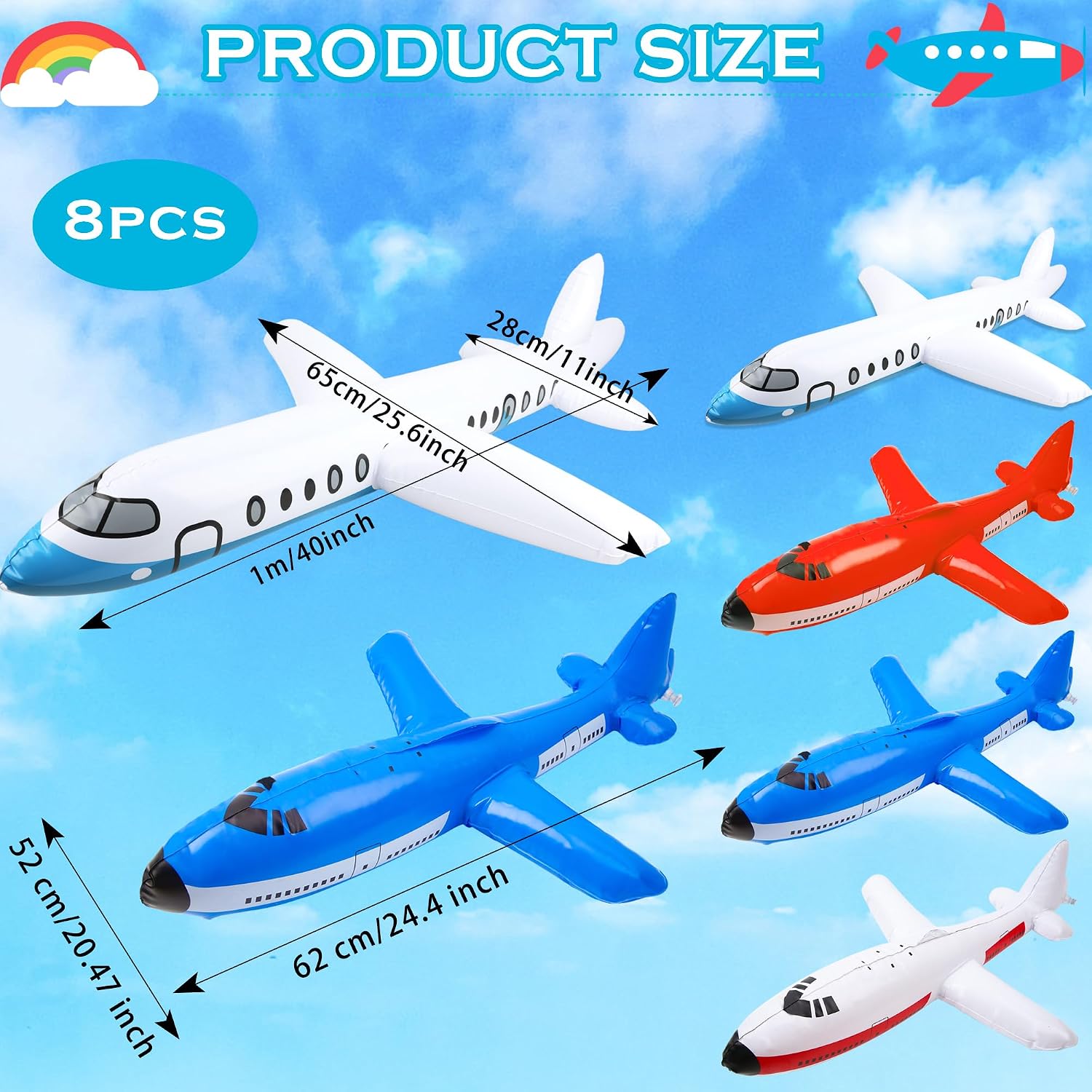 6 Pieces 40 Inch 25 Inch Large Inflatable Airplanes Blow Up Airplane Aircraft Inflates Plane Inflated Toys for Birthday Pretend Play Party Decoration Supplies, 2 Styles