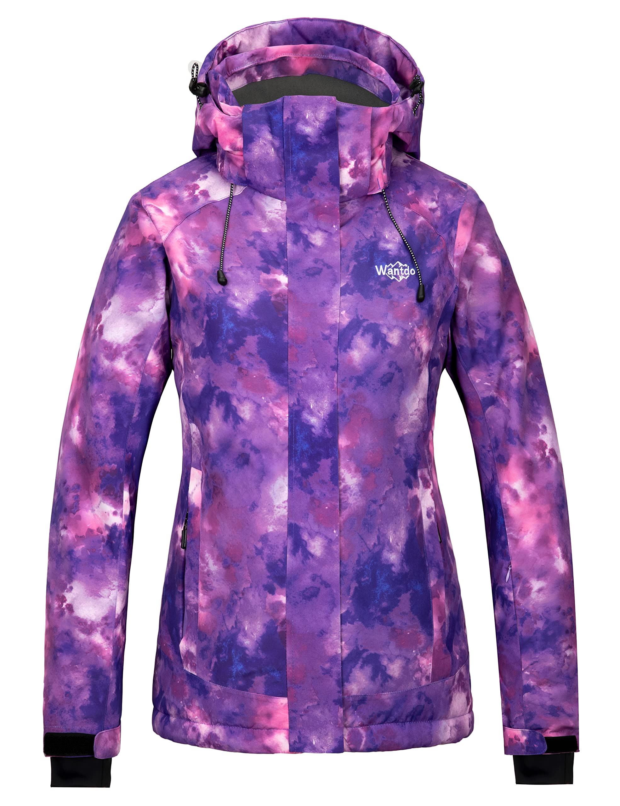 WantdoWomen's Waterproof Ski Jacket Colorful Printed Fully Taped Seams Rain Coat Warm Winter Parka