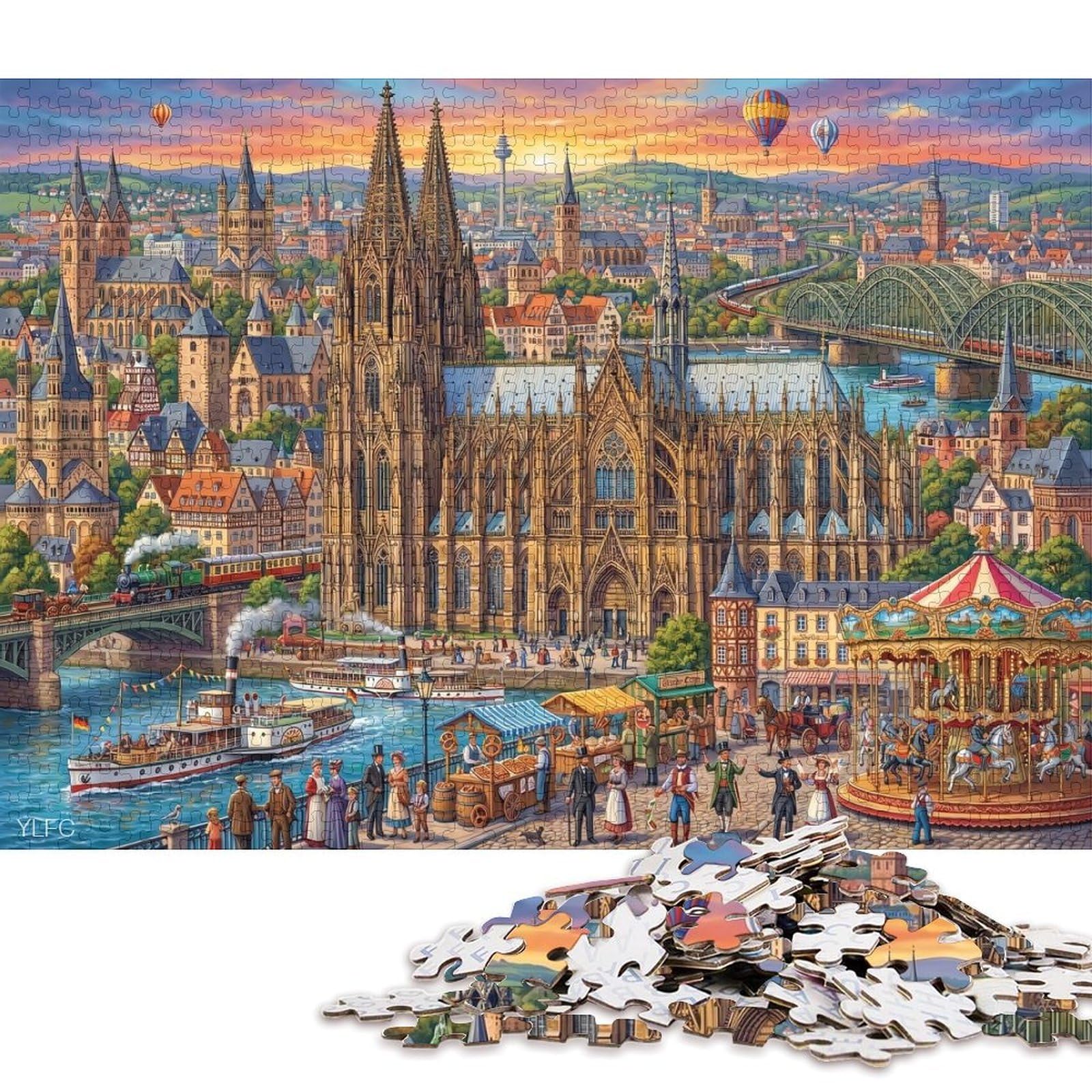 Cologne Cathedra 300 Piece Wooden Jigsaw Puzzle,Stress Relief,Impossible Challenge,Adults & Kids 14+ Retro,Home Wall Decor,Gift Idea,Wood,Educational Toy (40x28cm)