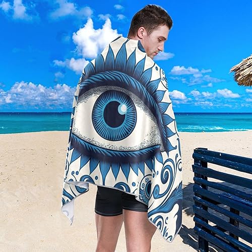 Miniatura 5 de Vnurnrn Blue Patterns - Toalla de playa de secado rápido con diseño de ojos malvados de gran tamaño para hombres y mujeres, manta de playa portátil