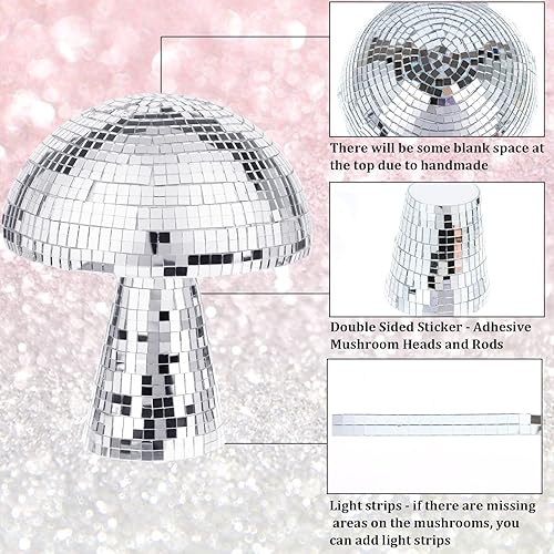 Miniatura 3 de 2 bolas de discoteca con forma de hongo plateada, con espejo de hongos, bolas de discoteca con purpurina, bola de espejo de fiesta para escenario,