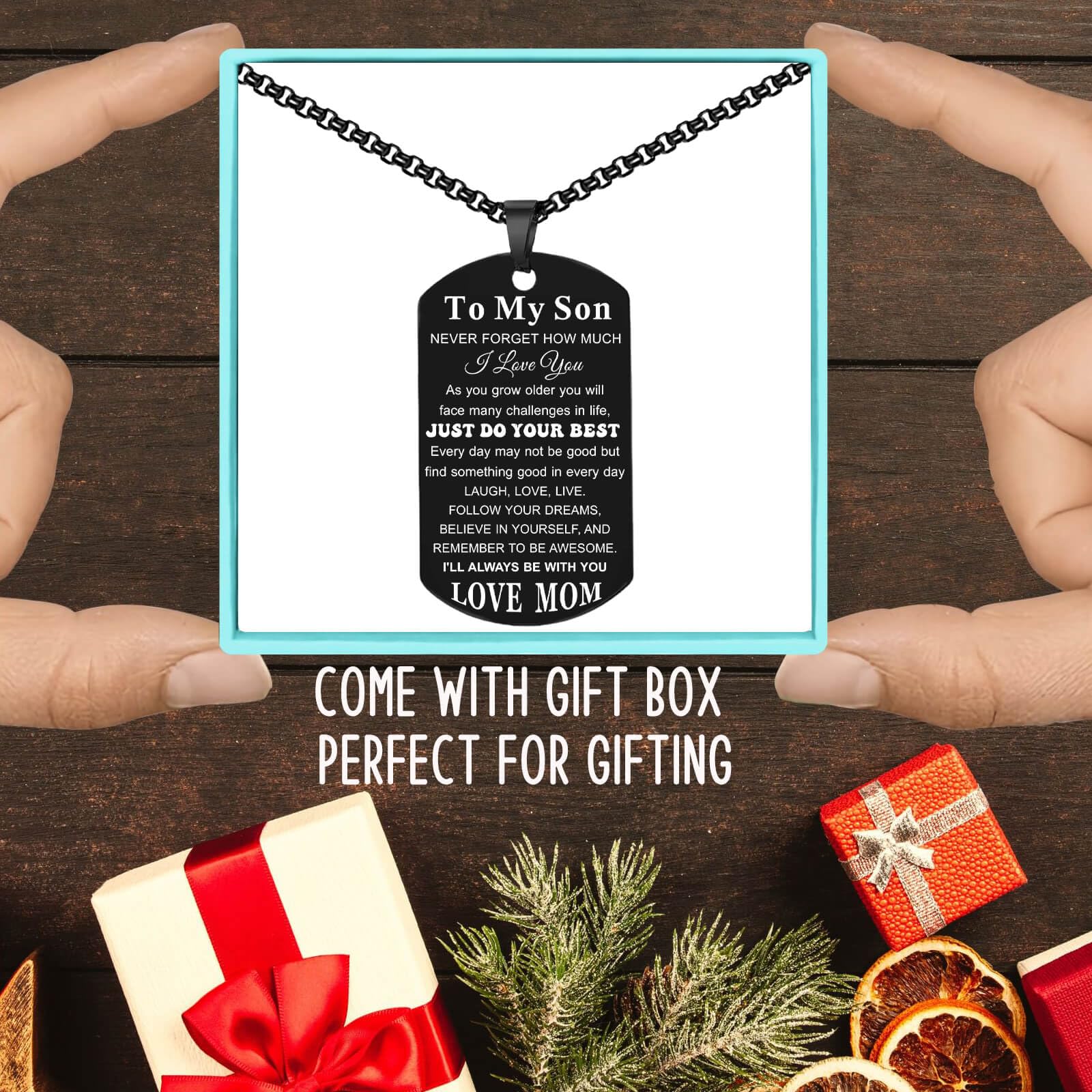 Coolvy To My Son Necklace from Mom Dad, Dog Tag Cross Necklace for Men, American Flag Birthday Christmas Gifts for Son in Law Grandson Daughter Granddaughter Family Jewelry