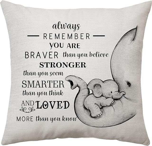 Aconesong Inspirational Gifts Pillow Covers Living Room Decor for Her /Him- Always Remember You Are Braver Than You Believed 18x 18 In Elephant Throw Pillow Case (MEET015)