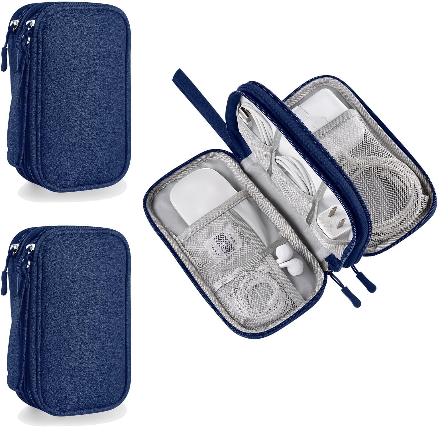Electronics Travel Organizer (2pcs), Airplane Essentials Carrying Case for Tech Accessory (Navy Blue, Two Layers-M)