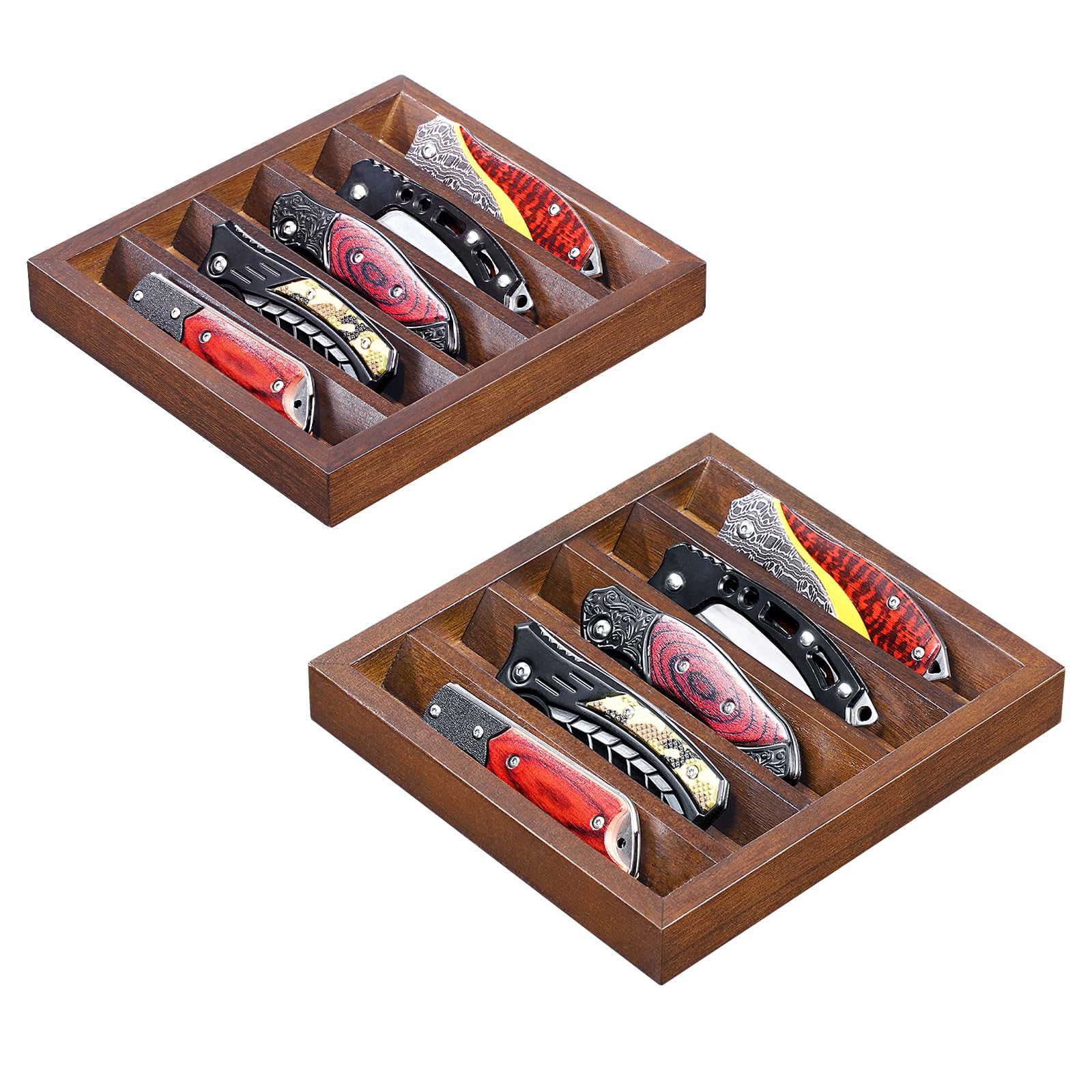 Knife Display Case Knife Holder for Pocket Knife Case Storage, Edc Tray Fits Edc Flashlight (Walnut,2 Pack)