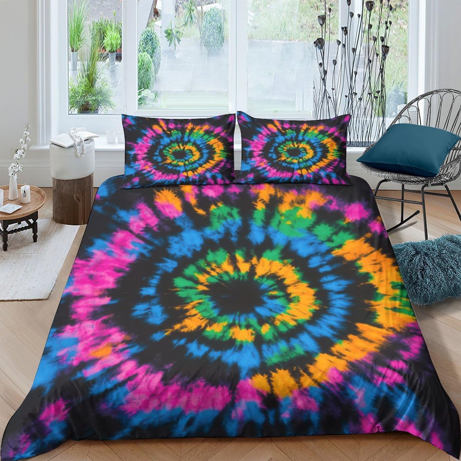 Ctjqhvkz Style-5 3D Printed Tie Dye Spiral Fitted Sheet Microfiber Vibrant Colourful Bed Cover For Bedroom Guest Room Decor Protection Single（135X200cm）