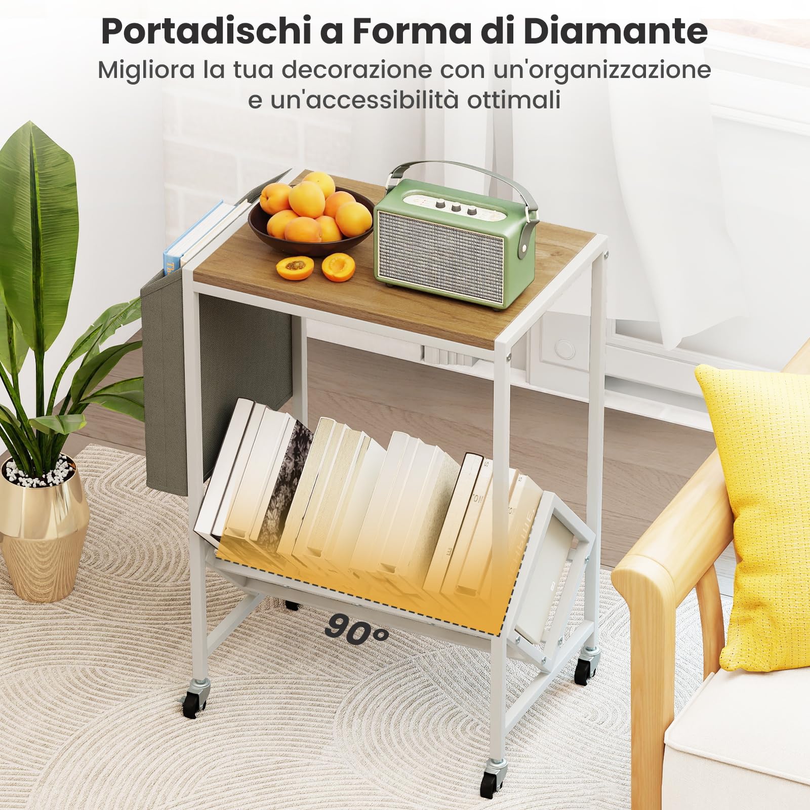 RELAX4LIFE Supporto per Giradischi con Ruote, Porta Vinili con Sacchetto in Tessuto, Mobile per Giradischi e Vinili, Espositore per Dischi, per Ufficio, Studio, Soggiorno e Camera da Letto (Naturale)