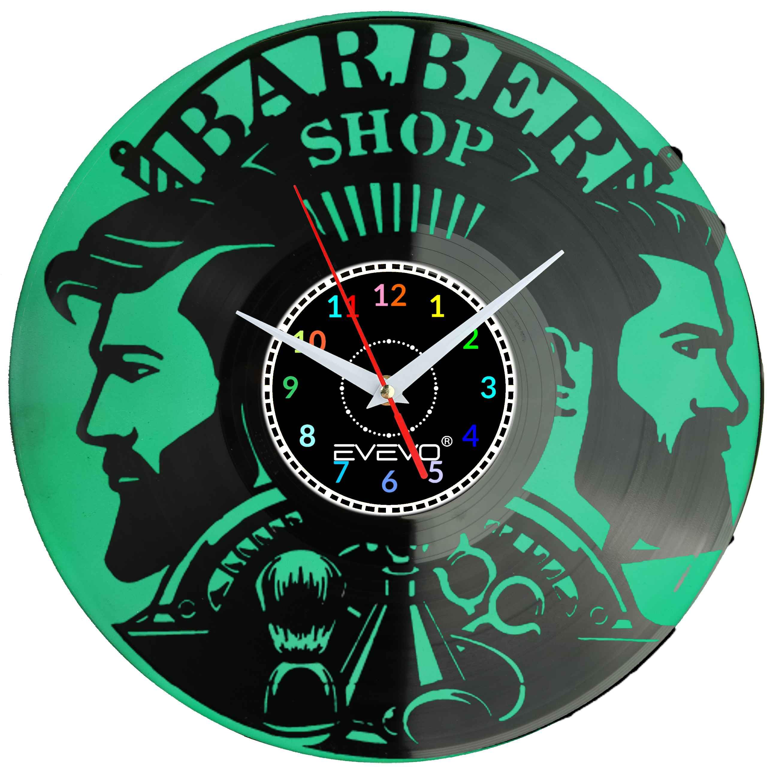 BARBER SHOP GOLIBRODA ZAKLAD ZEGAR ŚCIENNY FLUORESCENCYJNE TŁO PŁYTA WINYLOWA PREZENT UPOMINEK URODZINY EVEVO F0006