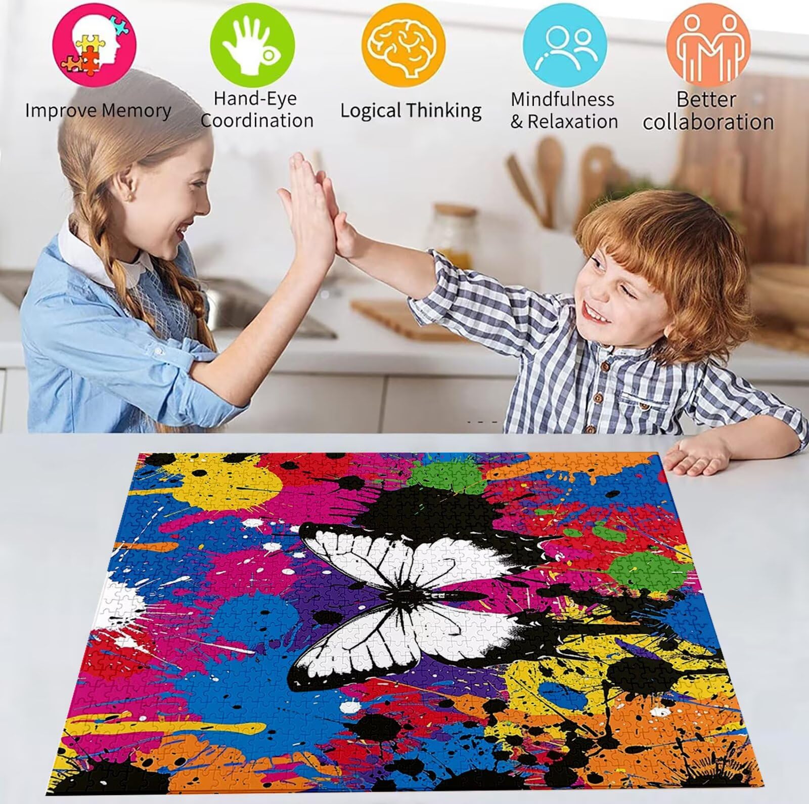 Puzzle 5000 Pezzi, 3 4 5 Anni Puzzle Colore 6 7 8 Anni Giochi Educativi Sostenibili Con Motivi Per Adulti Da Gioco in Legno Di Alta Qualità Jigsaw Farfalla per Gioco Familiare, Regalo Natale H-4148