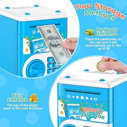 Miniatura 4 de Alcancía azul para niños, banco electrónico de monedas, tarro de dinero seguro para niños de 4 7 8 9 10 11 años con bloqueo de código de contraseña
