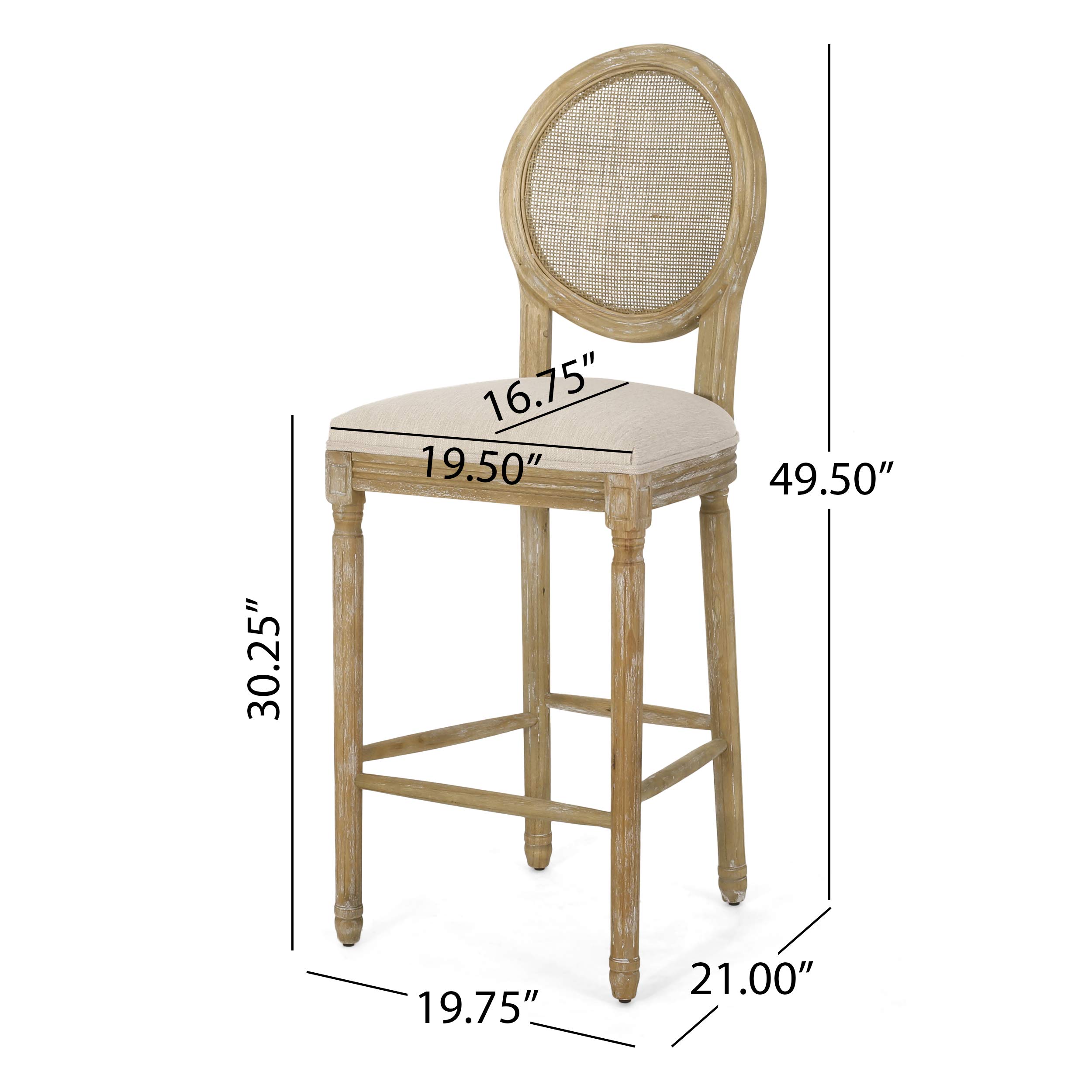 Caspar French Country Wooden Barstools with Upholstered Seating (Set of 2), Beige and Natural
