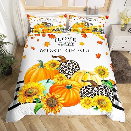 Manfei Juego de funda de edredón de otoño tamaño matrimonial, juego de ropa de cama de 3 piezas para niños y niñas, decoración de dormitorio de
