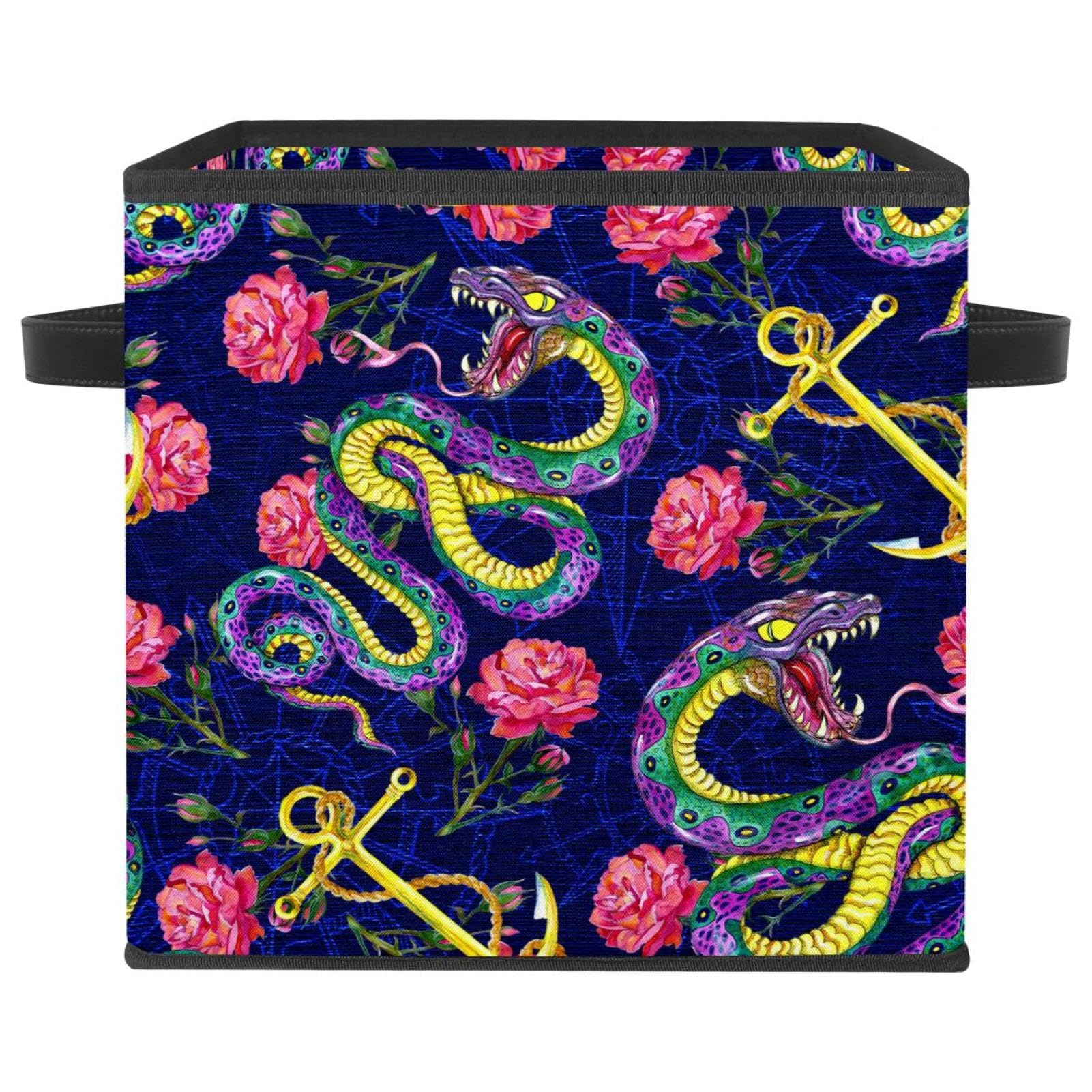 Boîte de rangement pliable cube en tissu aquarelle serpent et ancre nautique