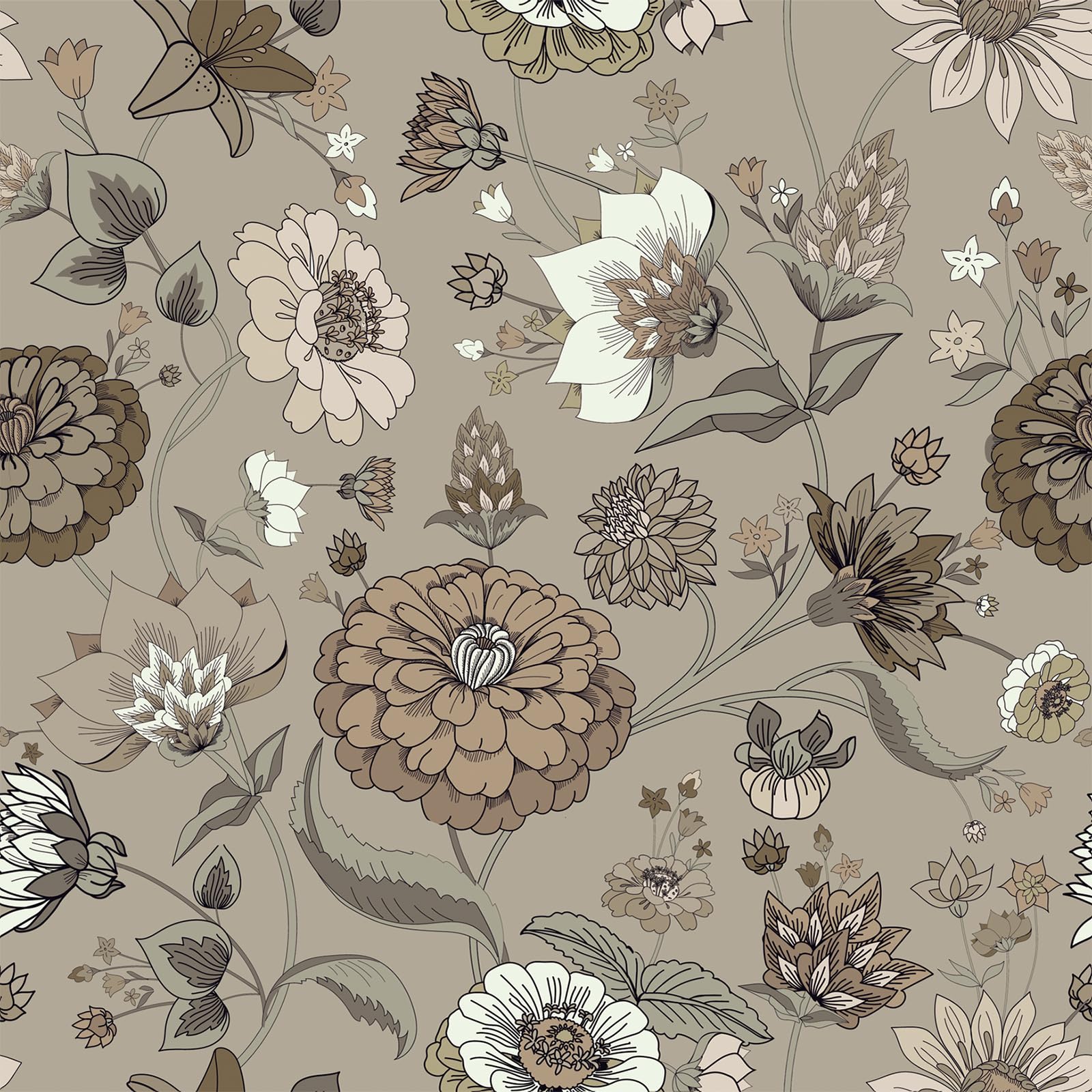OUSCACH Peel and Stick Wallpaper Grey Floral and Leaves Wallpaper Vinyl Removable Self Adhesive Wallpaper for Bedroom,Farmhouse,Kitchen Accent Wall Decorations 17.7 "x 118"