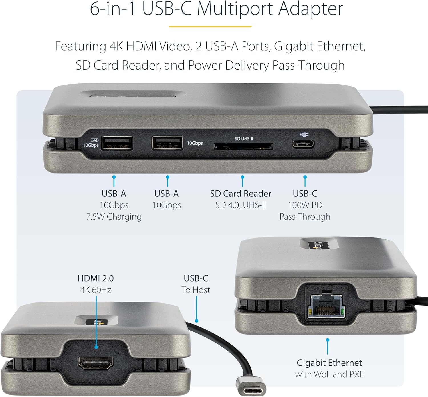 StarTech.com USB-C Docking Station for MacBook Pro M1 M2 M3 M4 and Windows, 4K 60Hz HDMI Video, HDR10, USB 10Gbps Hub, 100W Laptop Charging, GbE, SD - TAA