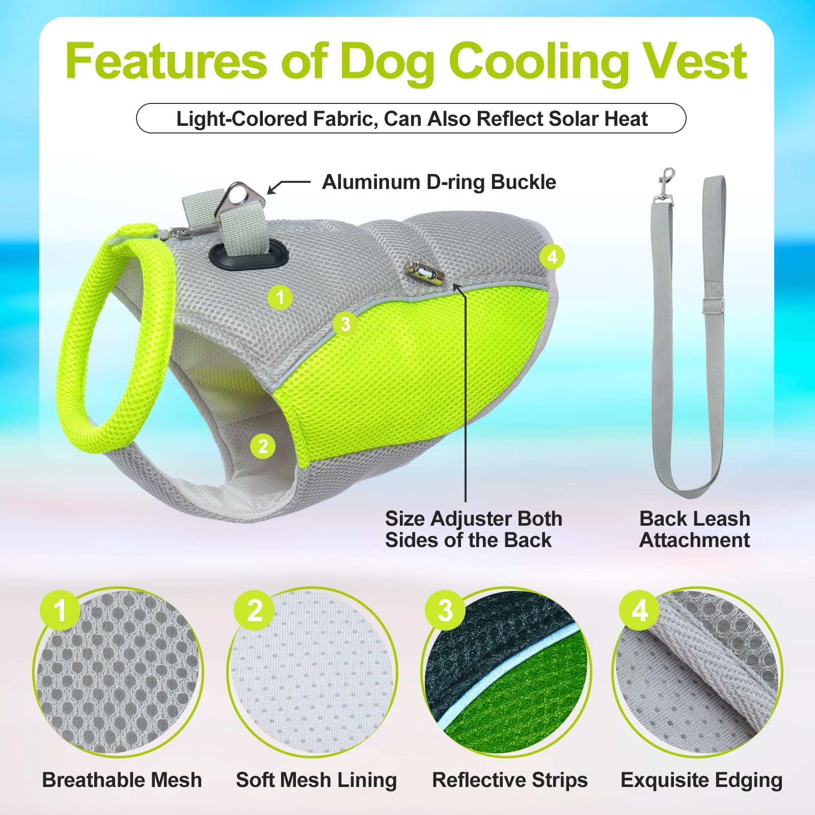 Gilet rafraîchissant pour Chien, Manteau rafraîchissant pour Chien avec Laisse, Manteau rafraîchissant pour Chiens de Petite, Moyenne et Grande Taille, Veste rafraîchissante légère pour chie