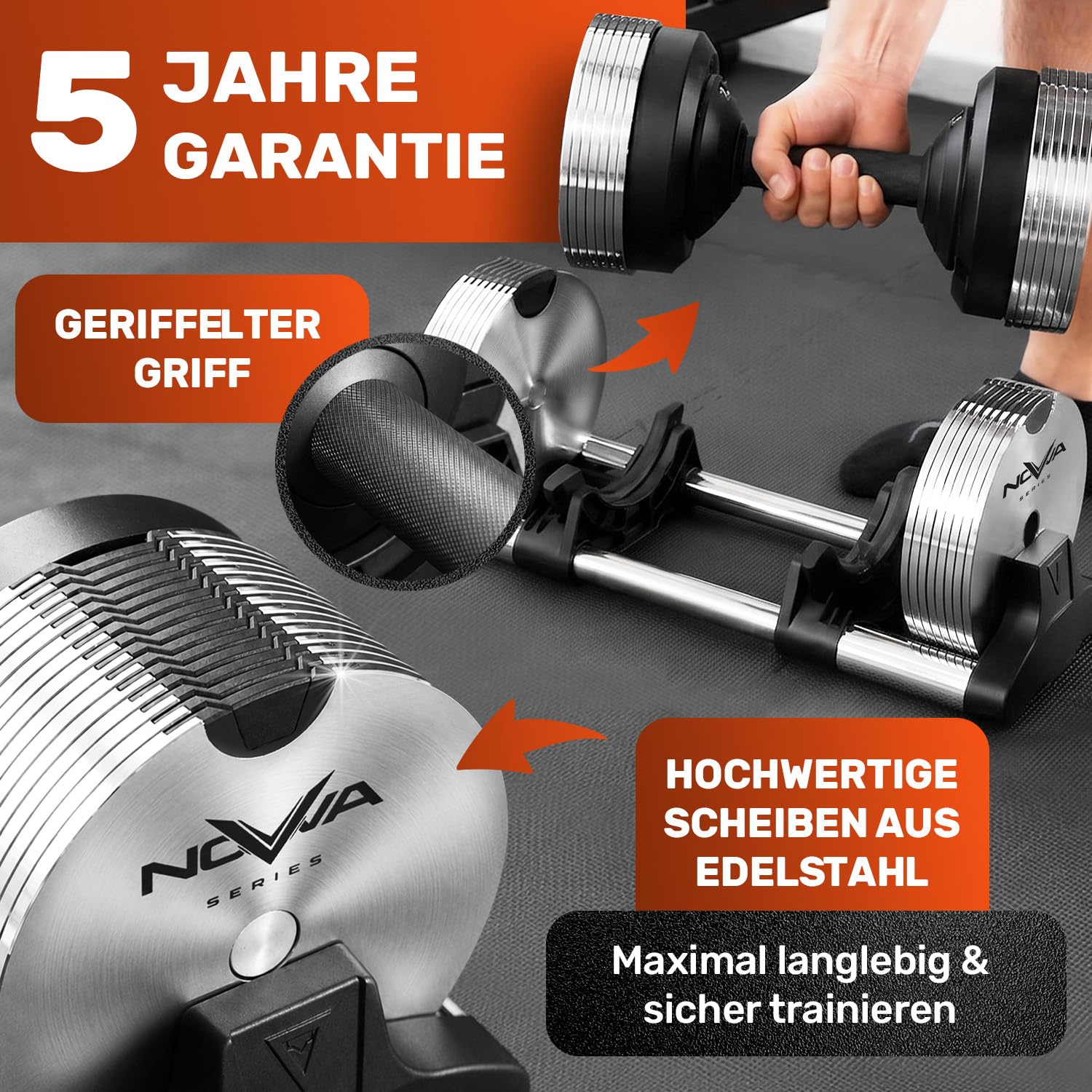 Verstellbare Kurzhantel 24kg | Nova Series | 12kg |18kg | 24kg | 32kg |40kg | 24 Gewichtseinstellungen | Einzelhantel | Verstellbare Kurzhantel | Hantel einstellbar und platzsparend [NOVA³ LOCK]