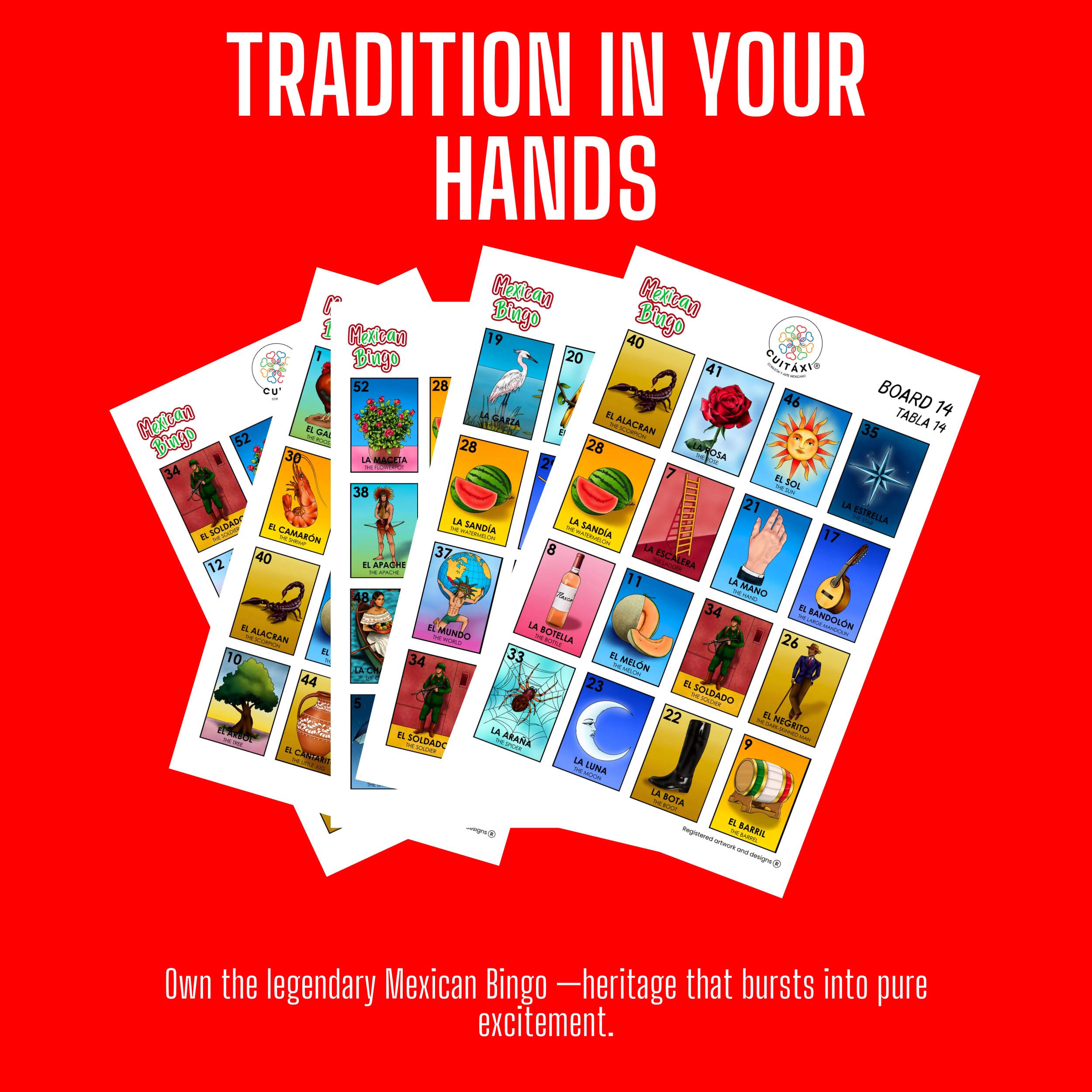 Cuitáxi Traditional Mexican Bingo Game for 20 Players with Didactic Mexican pesos and Markers Made in Mexico Perfect for a Noche Mexicana - Juegos de mesa - Spanish Board Games Loteria Mexican Bingo