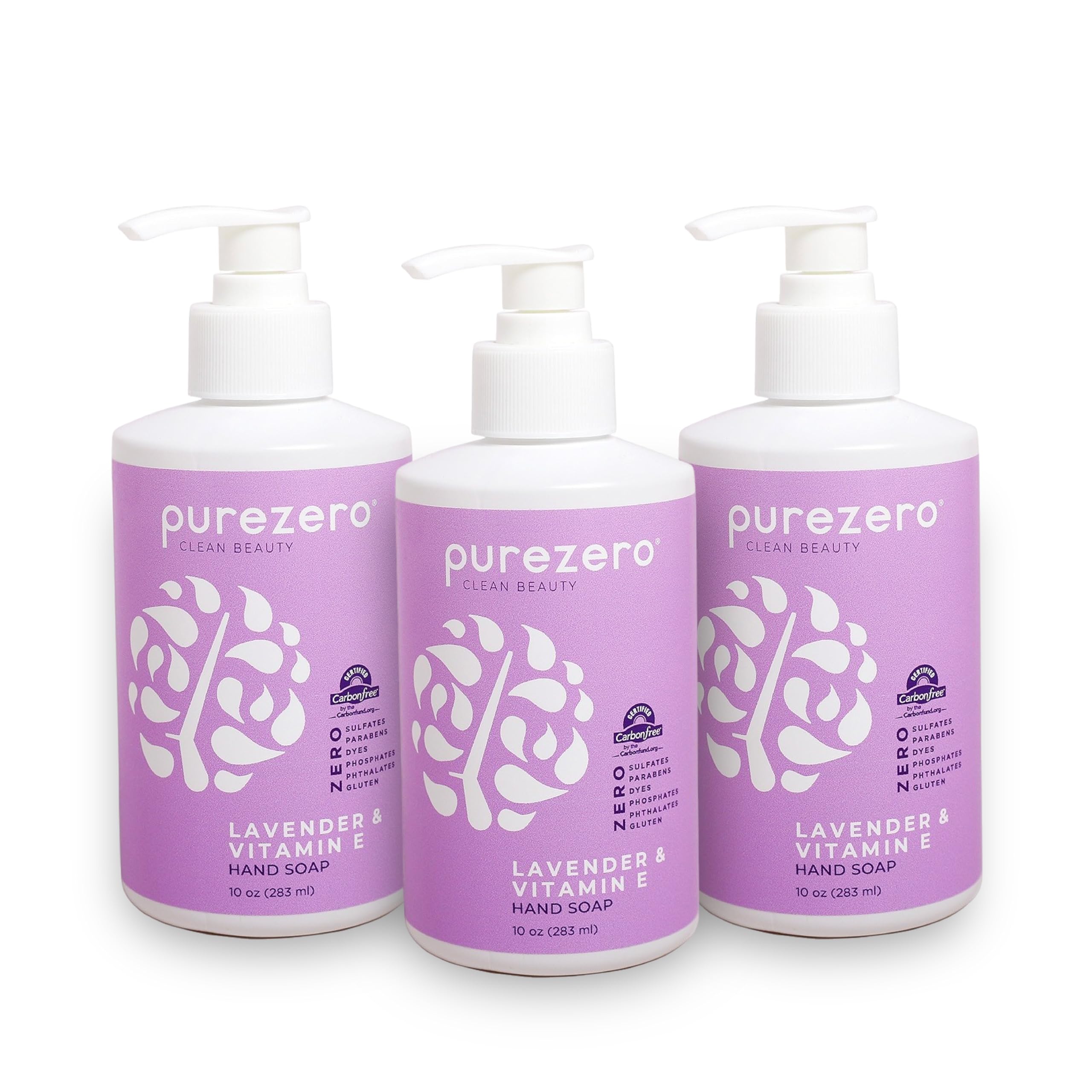 Purezero Lavender & Vitamin E Hand Soap Soothing & Hydrating, Paraben-Free & Vegan Liquid Hand Wash for Bathroom or Kitchen, USA-Made, Cruelty-Free,
