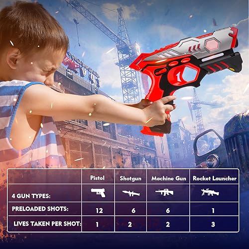 Miniatura 4 de VATOS Pistola láser recargable  Juego de 4 etiquetas láser infrarrojos SYNC de datos en tiempo real, juego de 4 pistolas 4 chalecos, juego de