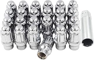 Wheel Accessories Parts 24 Pcs 14mm 1.50 Thread ET Bulge Acorn (Extra Thread for Spacer) 1.70" Long Spline Lug Nuts Chrome Truck Spline Fits Chevy Silverado 1500 2016+ Ford F 150 2019+ Ram 1500
