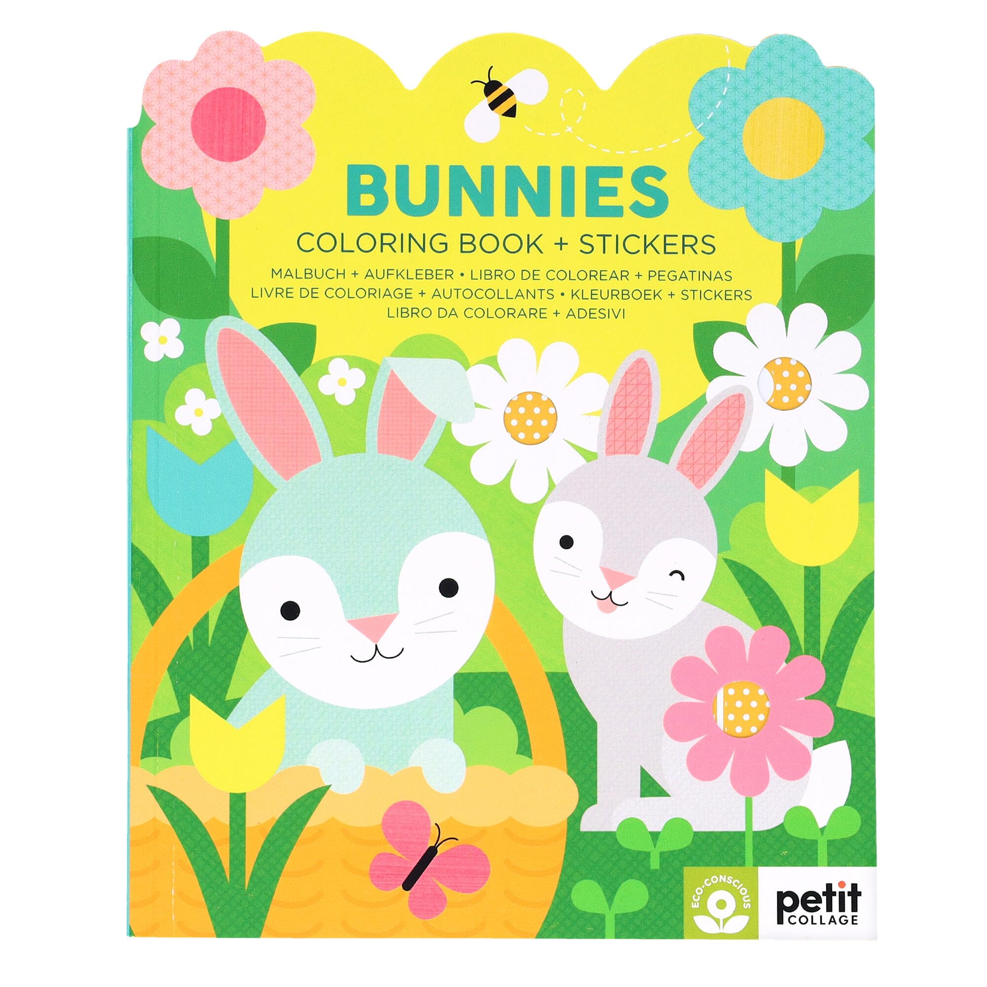 Petit Collage Bunnies Coloring Book with Stickers | Activity Book with 100 Spring Themed Stickers | Travel Activity Perfect for Spring and Easter Baskets for Ages 4+