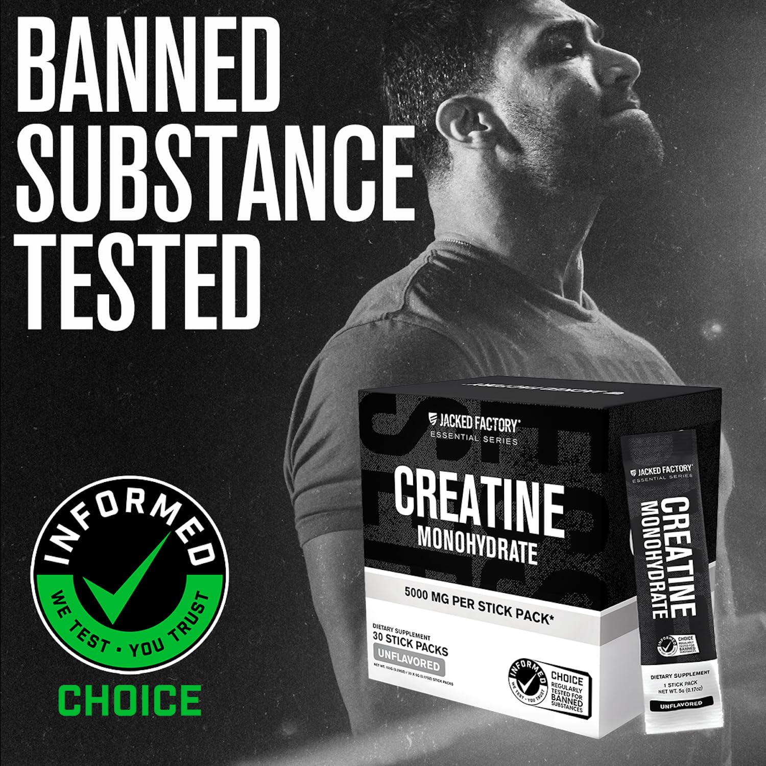 Jacked Factory Creatine Monohydrate Stick Packs 150g - 5g Daily Micronized Creatine Monohydrate Powder for Men and Women, Vegan-Friendly, Third-Party Tested - 30 Servings, Unflavored — Amazon image 4