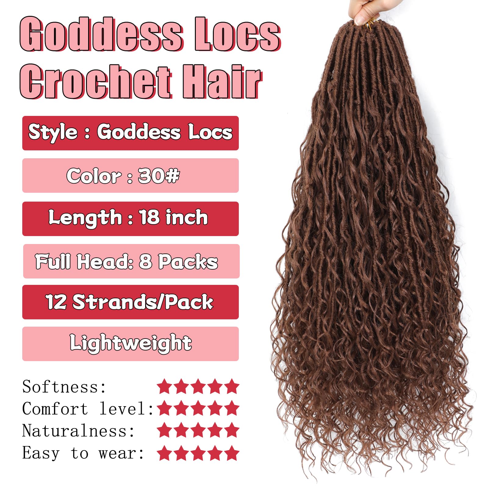 XIIMENALU Boho Faux Locs Crochet Hair 8 Packs Goddess Soft Locs with Curly Ends Pre-Looped Bohemian River Locs Crochet Hair Extensions for Black Women (30# - Image 2