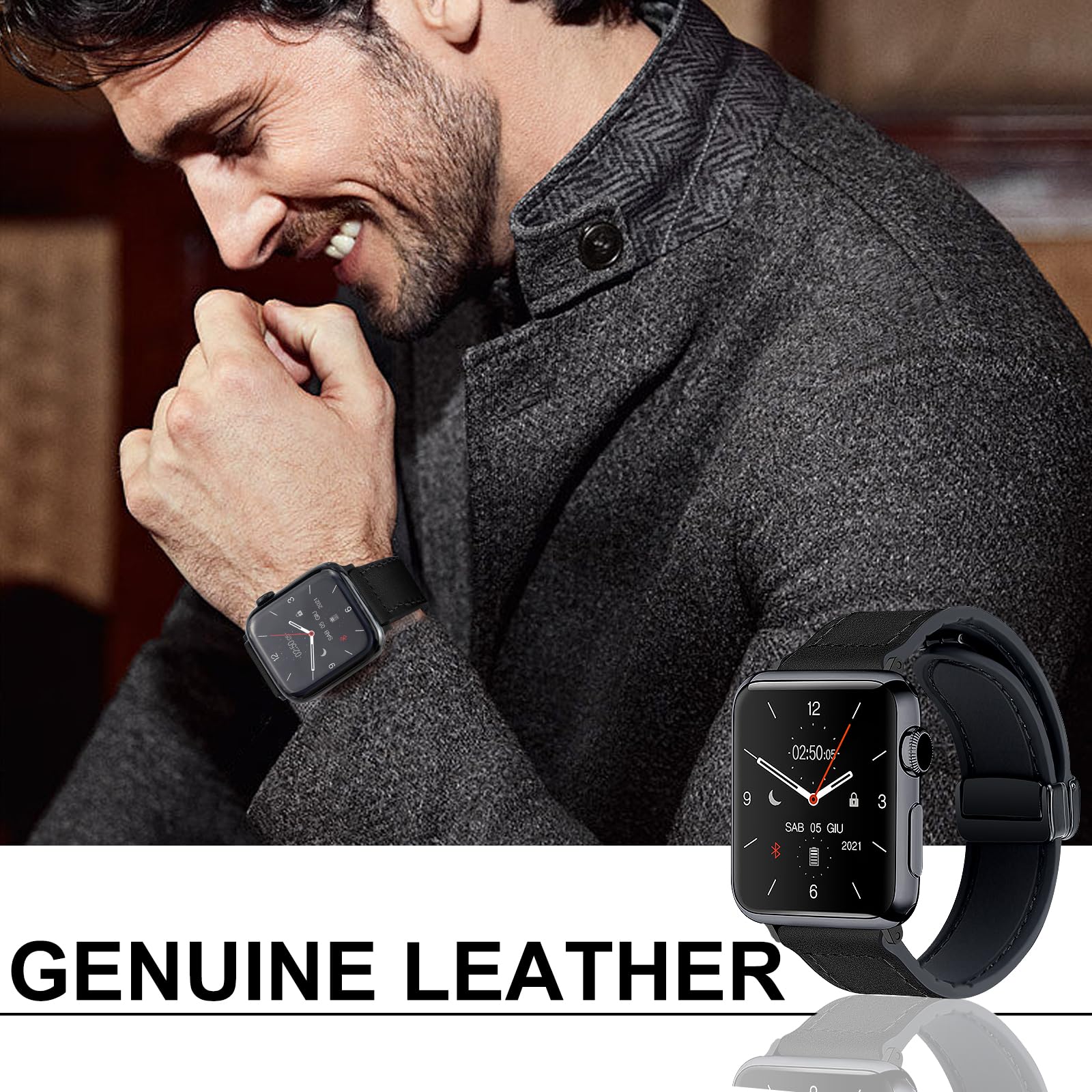 WestEagle Magnetic Leather Bands Compatible with Apple Watch 42mm(Series 10/11) 41mm 40mm 38mm for Men Women Genuine Leather with Magnetic Buckle for iWatch Series SE11/10/9/8/7/6/5/4/3/2/1 - Image 2