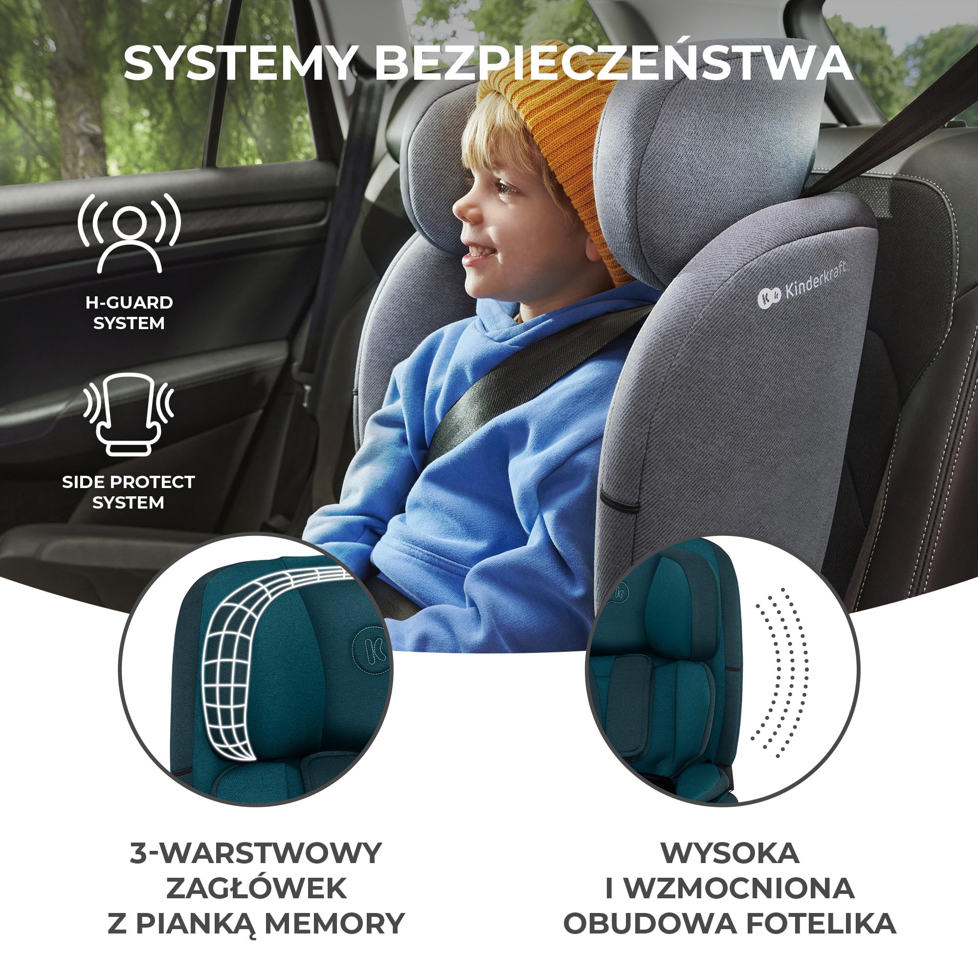 Kinderkraft ONETO3 Fotelik samochodowy z bazą, I-Size 76 do 150 cm, Systemy bezpieczeństwa, Isofix, Reclining, Wzmocniony zagłówek, Wkładka dla najmłodszych, Grupa wiekowa 1/2/3, do 36 kg, Niebieski