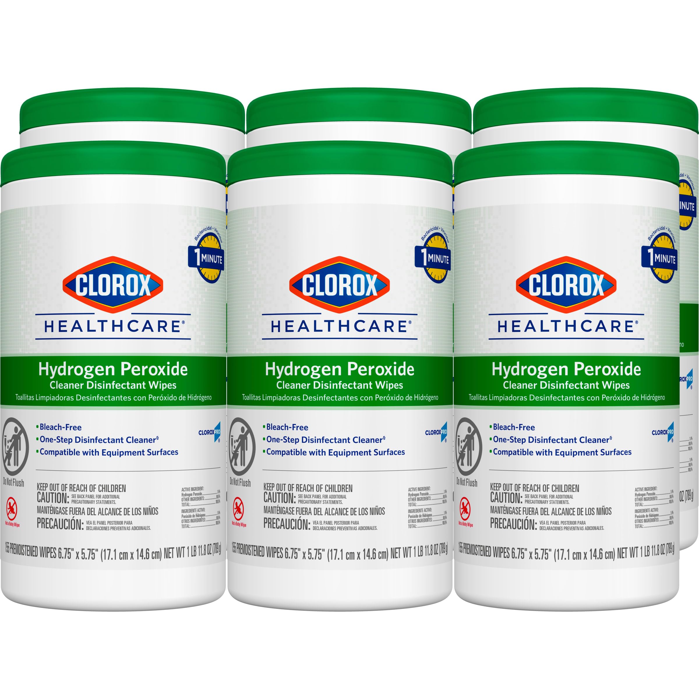 Clorox Healthcare Hydrogen Peroxide Cleaner Disinfectant Wipes 6 75 x 5 75 155 Count Pack of 6 Package