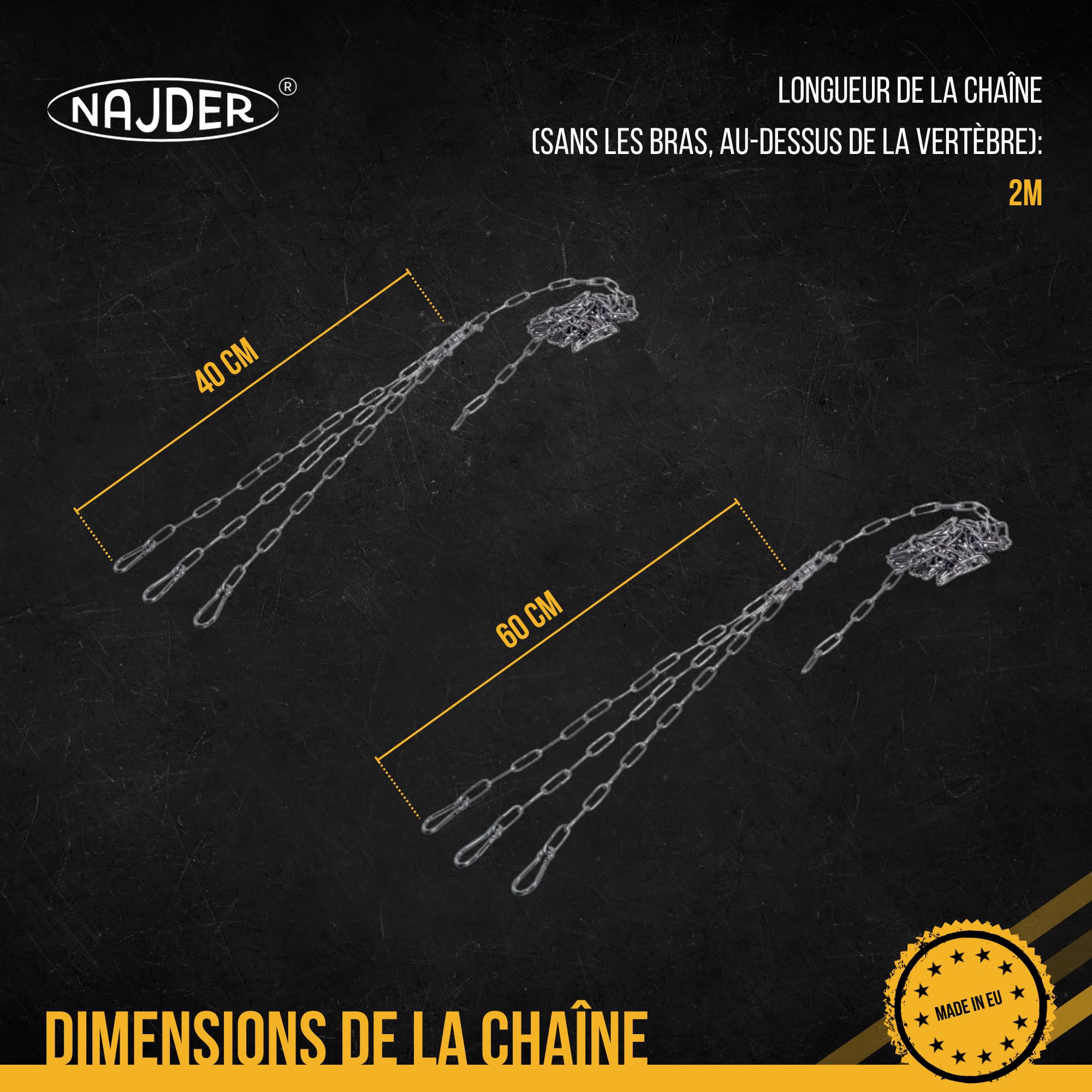 NAJDER Set de Grille Ronde en Acier Inoxydable Ø600 mm avec Chaîne de Suspension Ø3 mm, Grille Ronde pour Barbecue Pivotant avec Jeu de Chaînes, Émerillon et Mousqueton, pour Barbecue Suspendu
