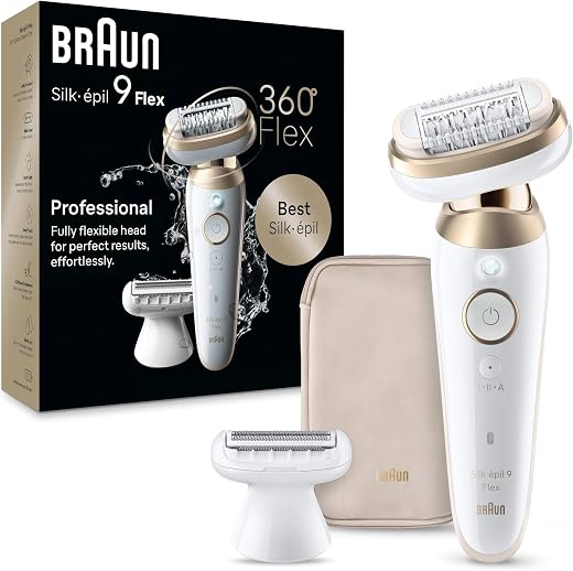 Braun Silk-épil 9 Flex Epilator, 360 Flex and Pivoting Head, Wet and Dry, Includes Shaver Head, Trimmer Comb, SES9-041 3D,...