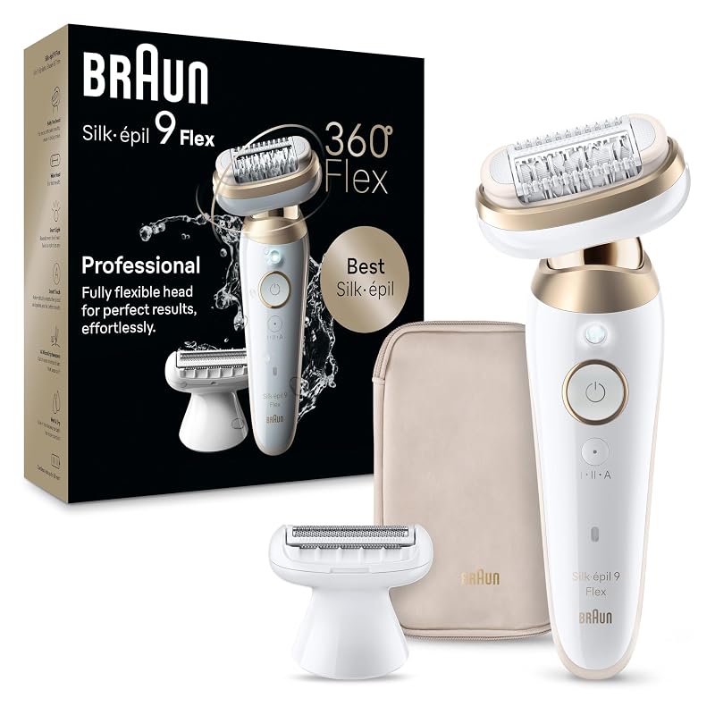 Depilador Braun Silk-épil 9 Flex SES9-041 3D com cabeça flexível, uso seco e molhado, cabeça de barbear e pente aparador, Tinted Gold