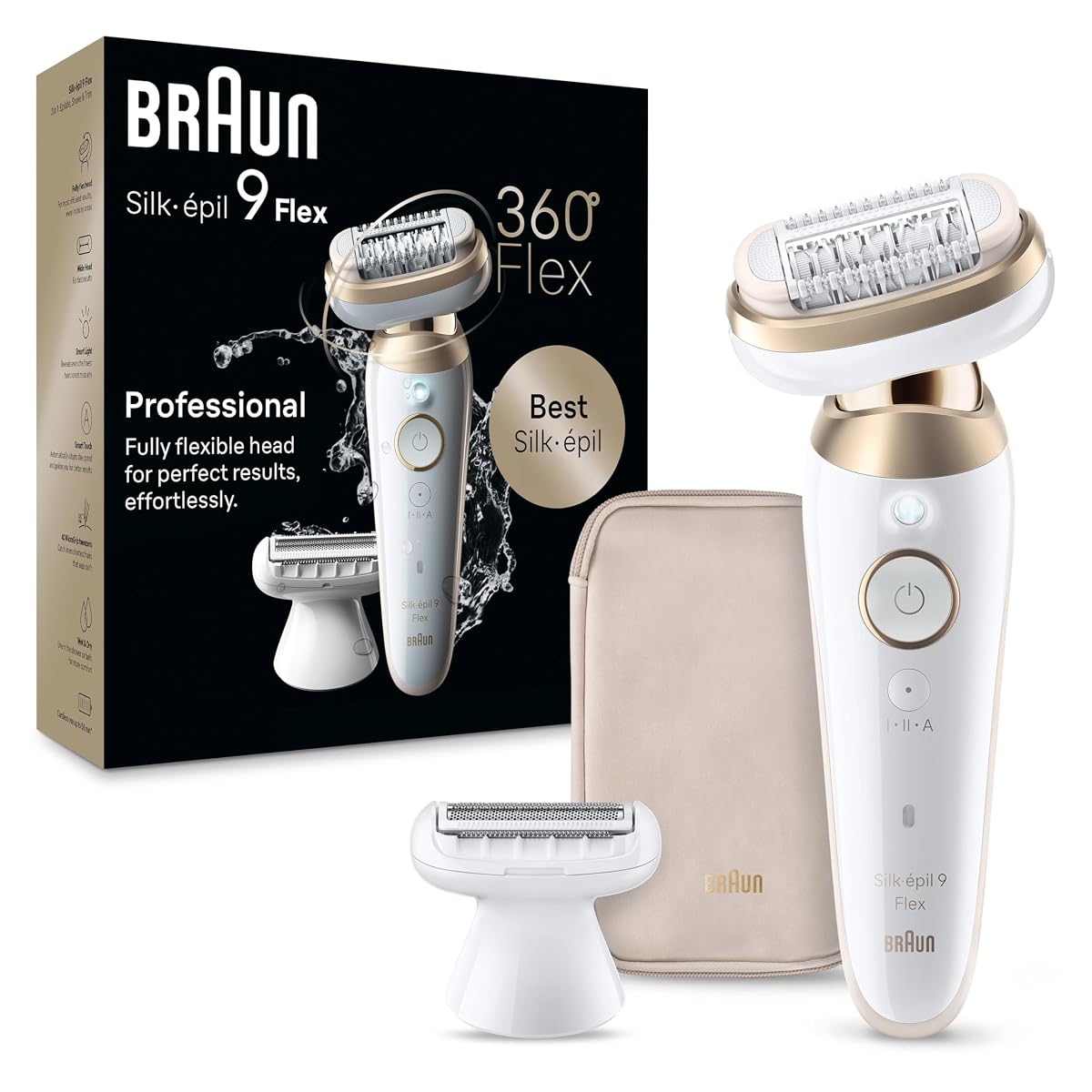 Braun Silk-épil 9 Flex Epilator, 360 Flex and Pivoting Head, Wet and Dry,