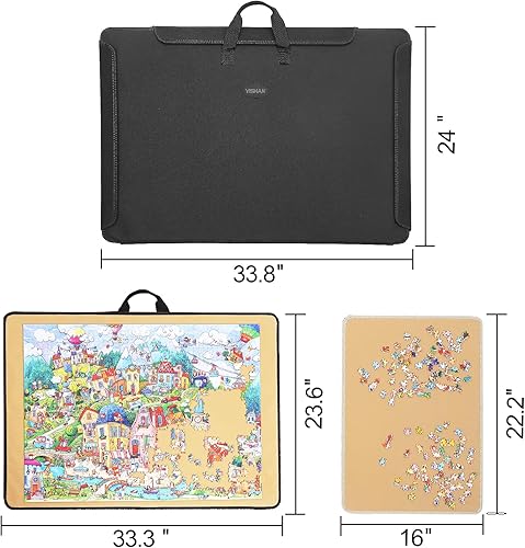 Miniatura 3 de YISHAN Tabla de rompecabezas portátil de 1000 piezas con cubierta para adultos y niños, estuche de rompecabezas para almacenamiento, tapete de