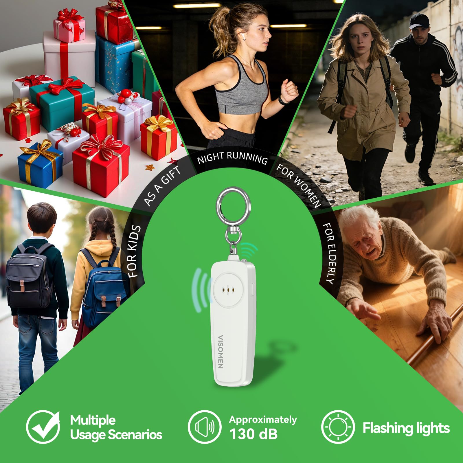 Llavero de alarma de seguridad personal, sirena fuerte con luz LED intermitente, dispositivo de seguridad de emergencia portátil, regalos para mujeres, niños, regalos para ancianos, correr por