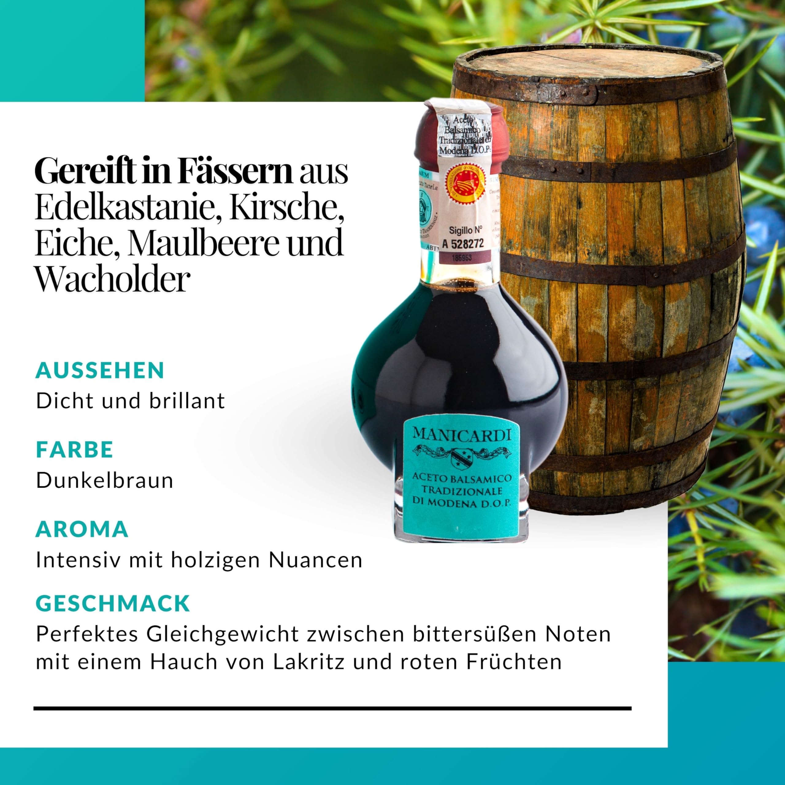 MANICARDI Aceto Balsamico di Modena g.U. Affinato – 12 Jahre gereift – Traditioneller Balsamico Essig aus Italien – Für Salate, Pasta, Fleisch & Gemüse – 100 ml