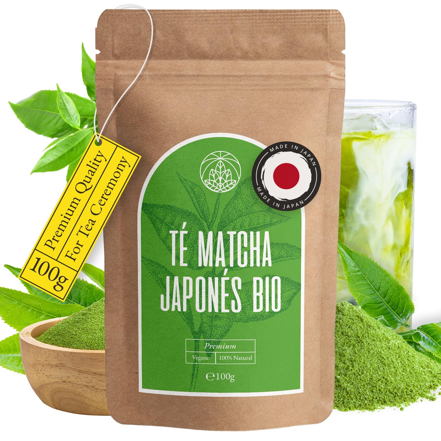 Organic Matcha Tea Powder from Japan Monte Nativo (100g) - Organic Macha Tea - Herbal Infusions - Green Tea - Carefully Cut and Dried - 100% Pure and Natural