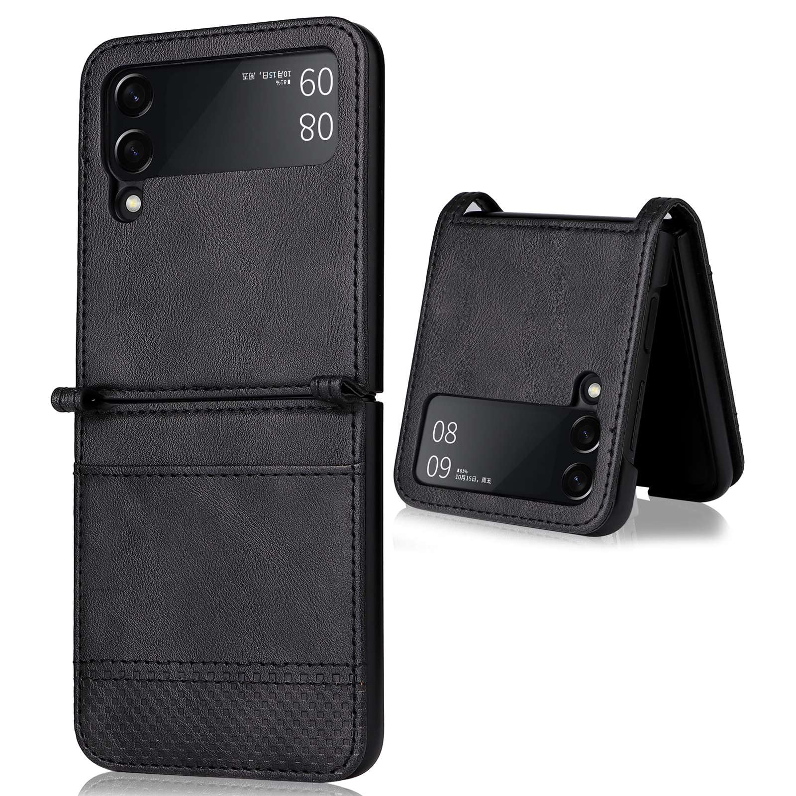 for Samsung Galaxy Z Flip4 5G Anti-Fall Phone Cover Vintage Texture One-Piece Design PU Leather Coated PC Phone Case Shell with Card Slot - Black