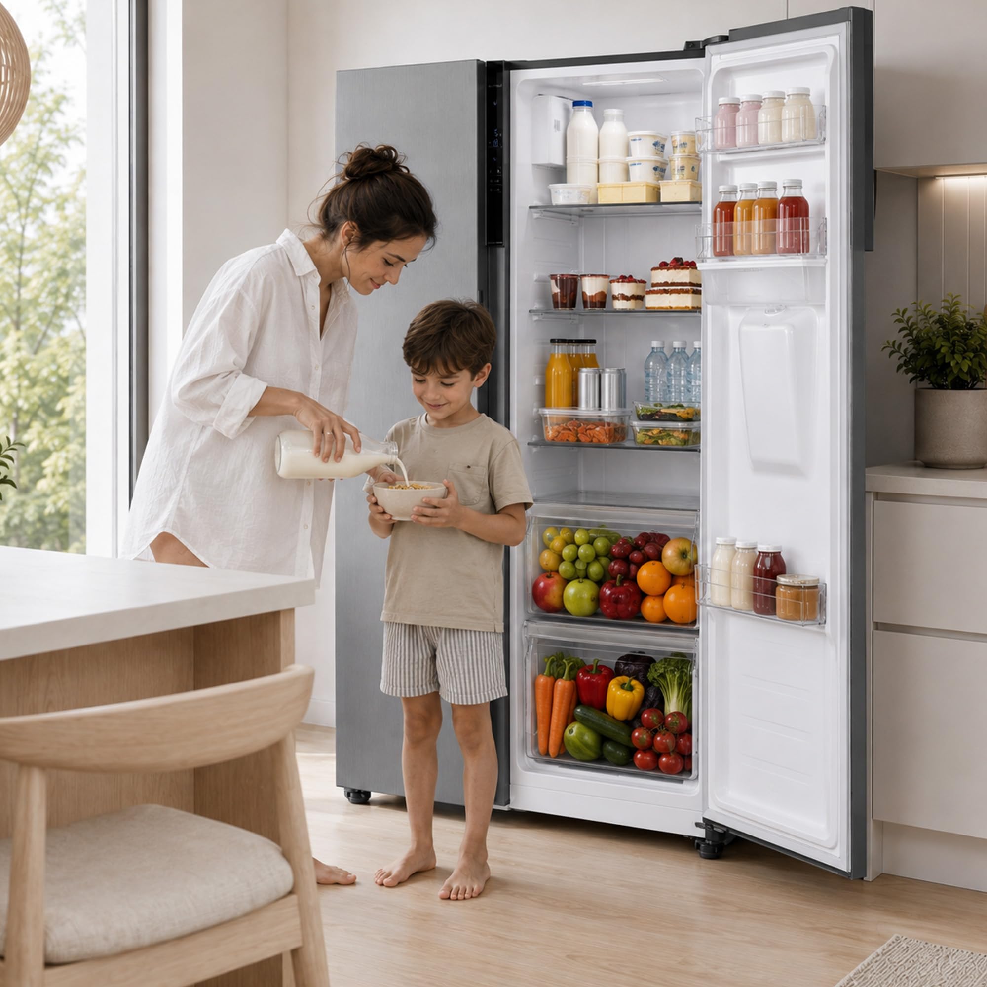 HSBS‑H439NFXWDE+++ Side-by-Side Kühlschrank – 439 L, Energieklasse E, Frost-Free, LED-Display, Multi-Air Flow, verstellbare Ablagen, Weiß, inkl. 5‑Jahres-Garantie (Anthracite, 439 Liter)