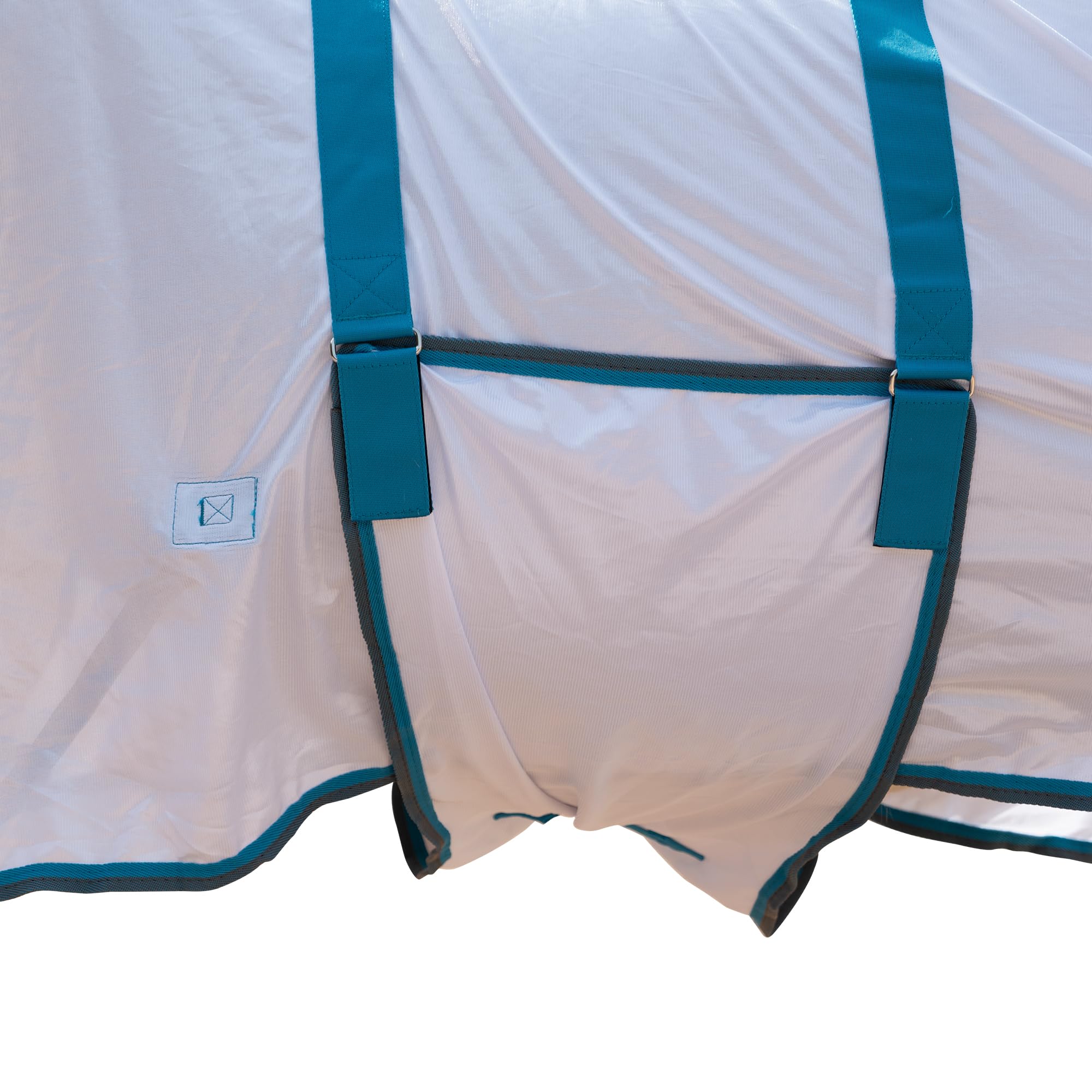 Couverture anti-mouches pour chevaux avec couvre-cou, couverture d'été respirante avec protection UV et protection contre l'abrasion, fermeture de poitrine réglable, sangles ventrales