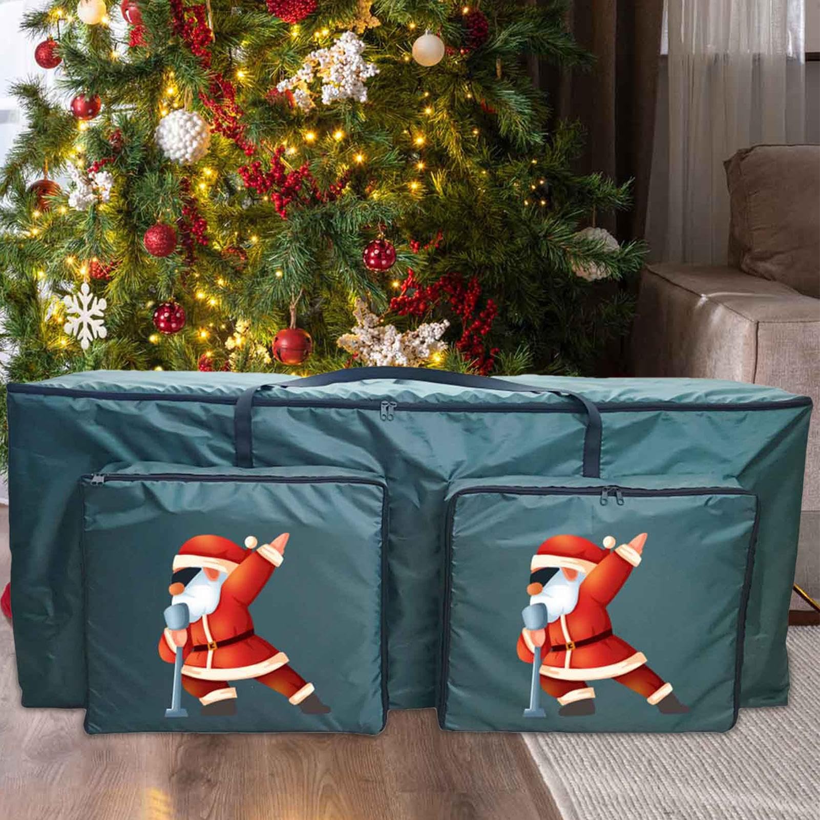 Borsa per albero di Natale, resistente ai raggi UV, con due tasche anteriori, per lavanderia, garage, appartamento, dormitorio