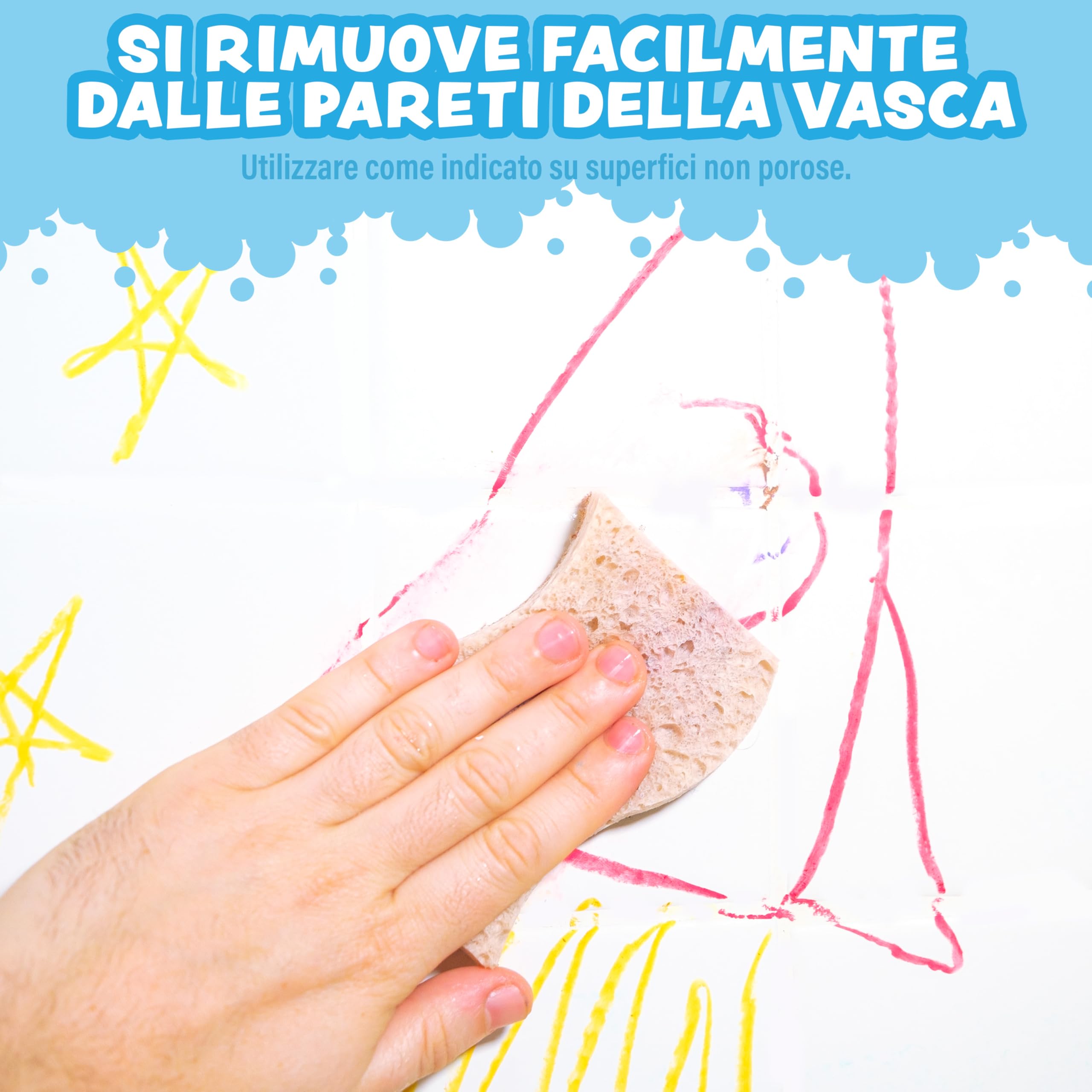 Tub Works® Pastelli da bagno, giocattolo per il bagno, confezione da 12 | Matite da bagno atossiche e lavabili per bambini | Disegna sulle pareti della vasca bagnata e asciutta | Forma esagonale