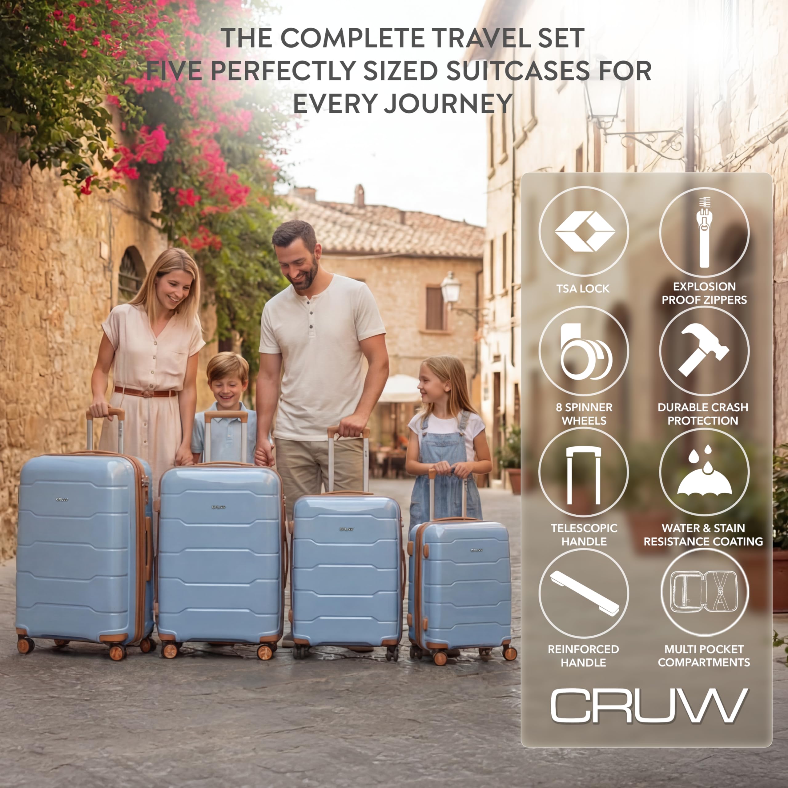 CRUW Hand Luggage 22" Expandable Lightweight Cabin Bag TSA Approved Lock Silent Wheels with Vanity Case Durable Polypropylene Luggage Suitcase Fits 56x45x25cm Overhead Carry On for easyJet.